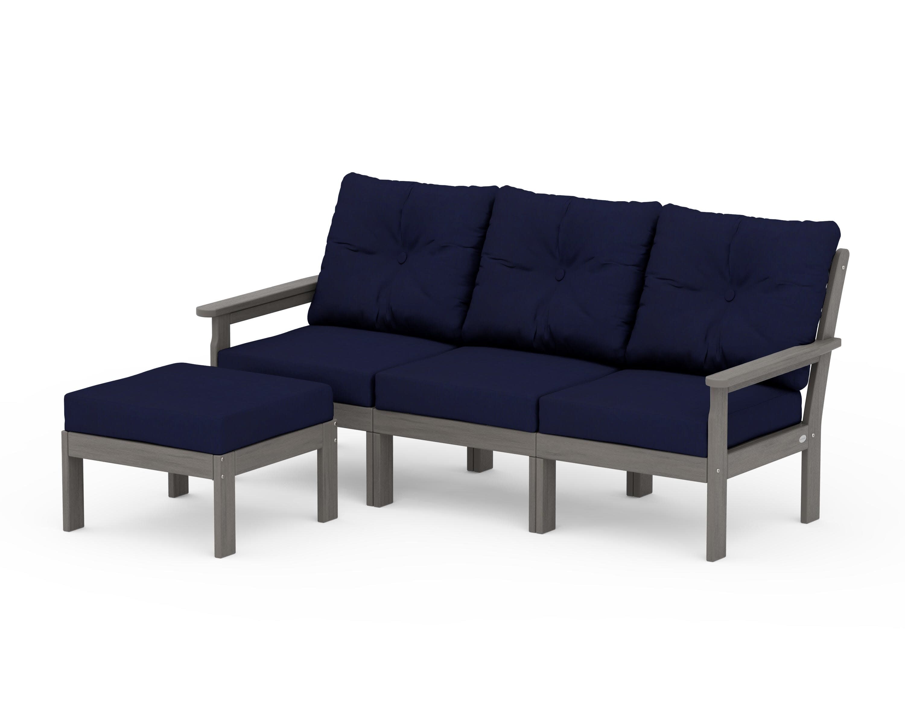 Vineyard 4-Piece Sectional with Ottoman in Driftwood / Navy