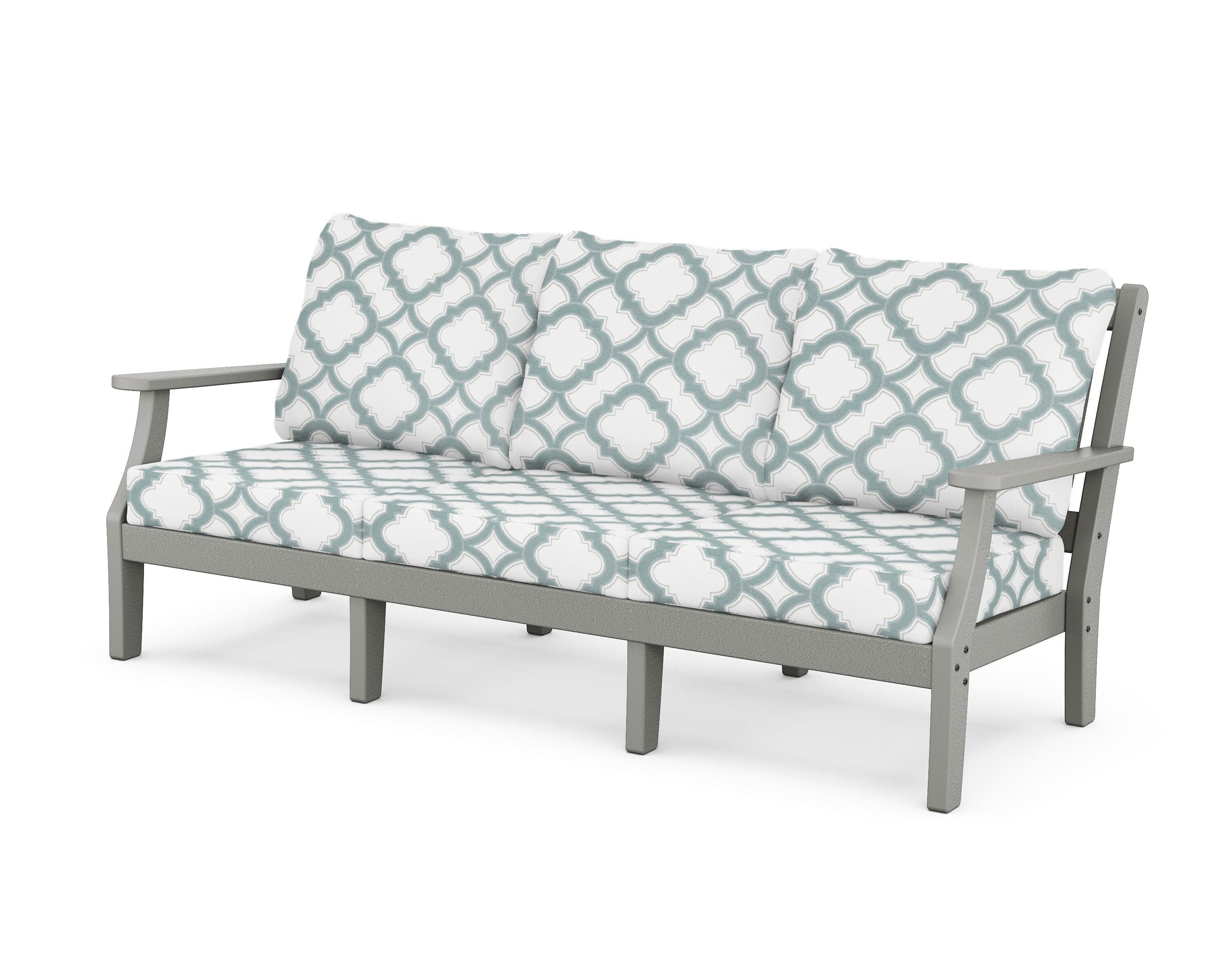 Chinoiserie Deep Seating Sofa in Slate Grey / Trellis Glacier Spa