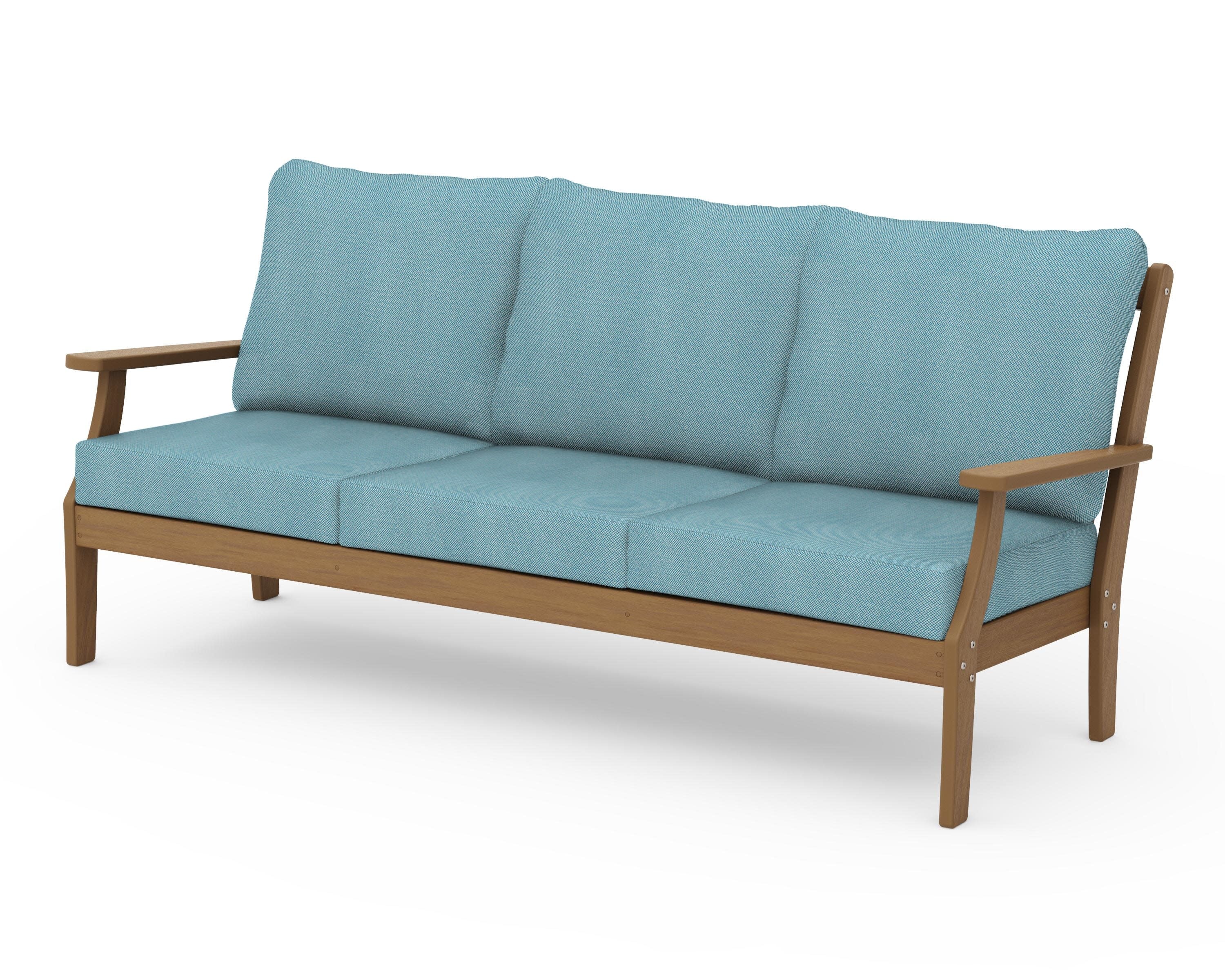 Braxton Deep Seating Sofa in Natural / Lattice Sky Blue