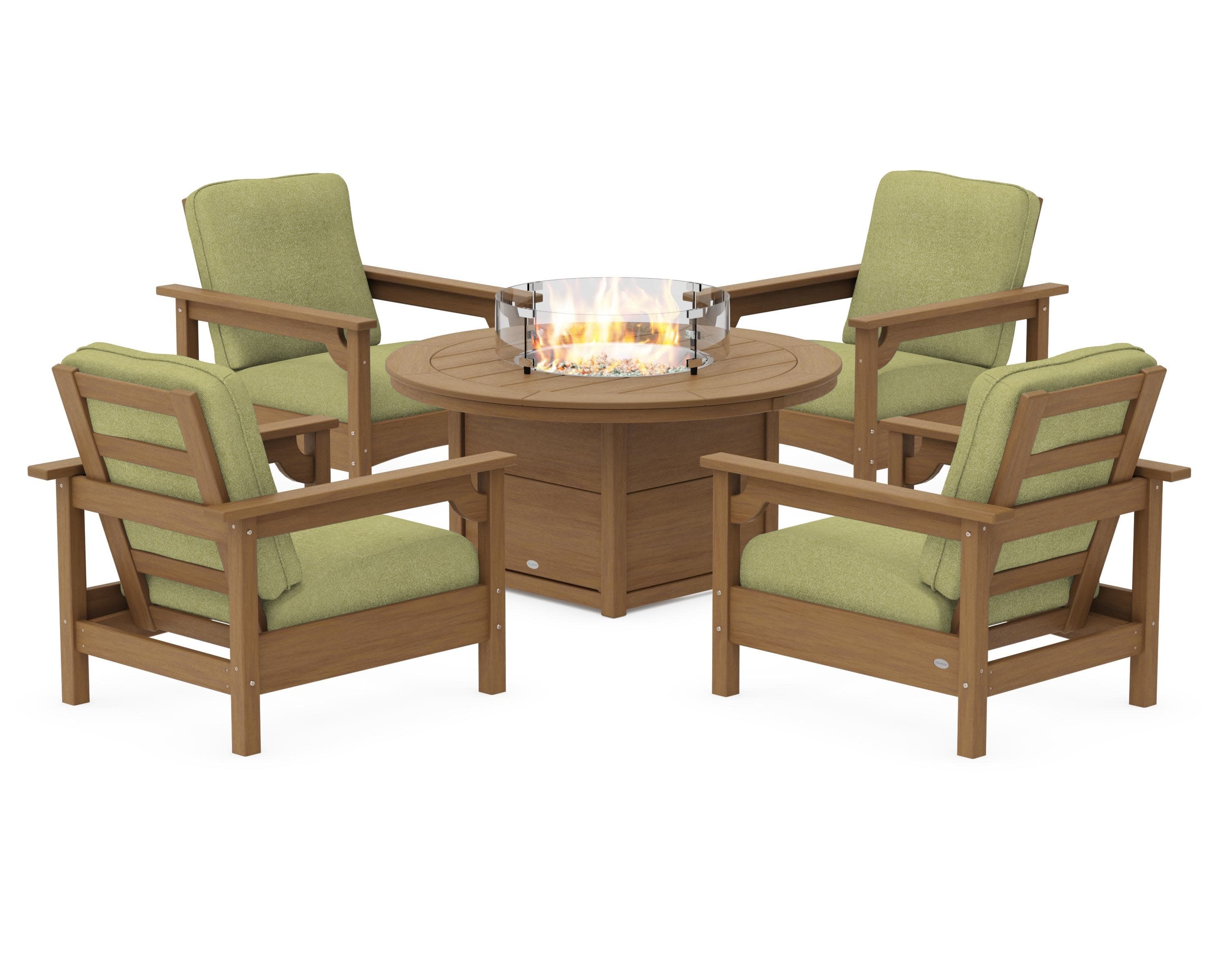 Club 5-Piece Conversation Set with Fire Pit Table in Natural / Chartreuse Boucle