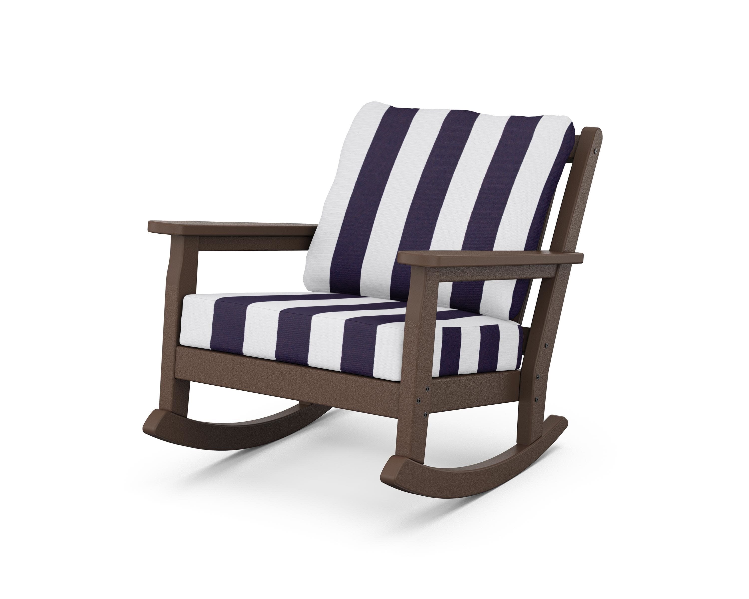 Chippendale Deep Seating Rocking Chair in Mahogany / Cabana Stripe Navy