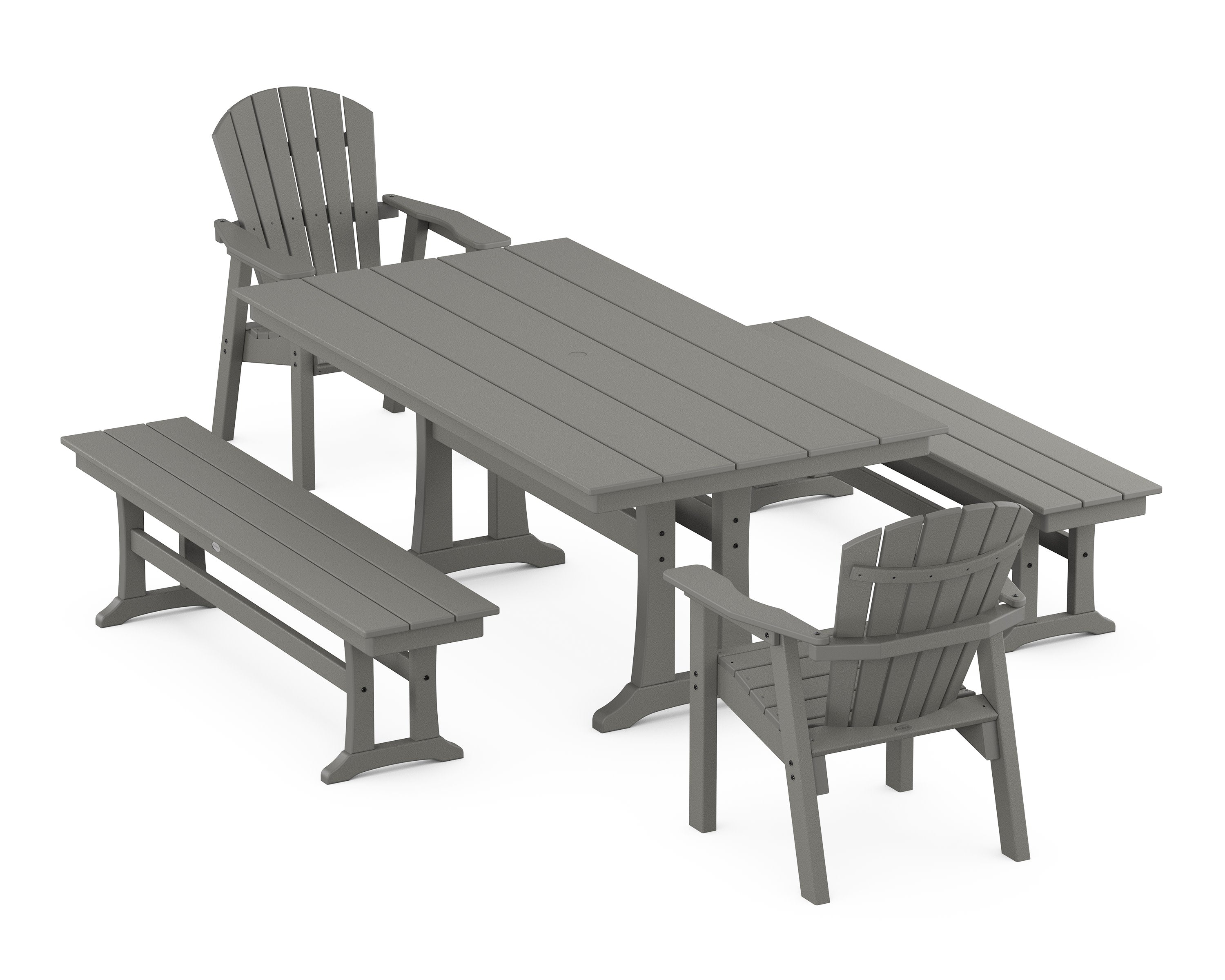 Seashell 5-Piece Farmhouse Dining Set With Trestle Legs in Slate Grey
