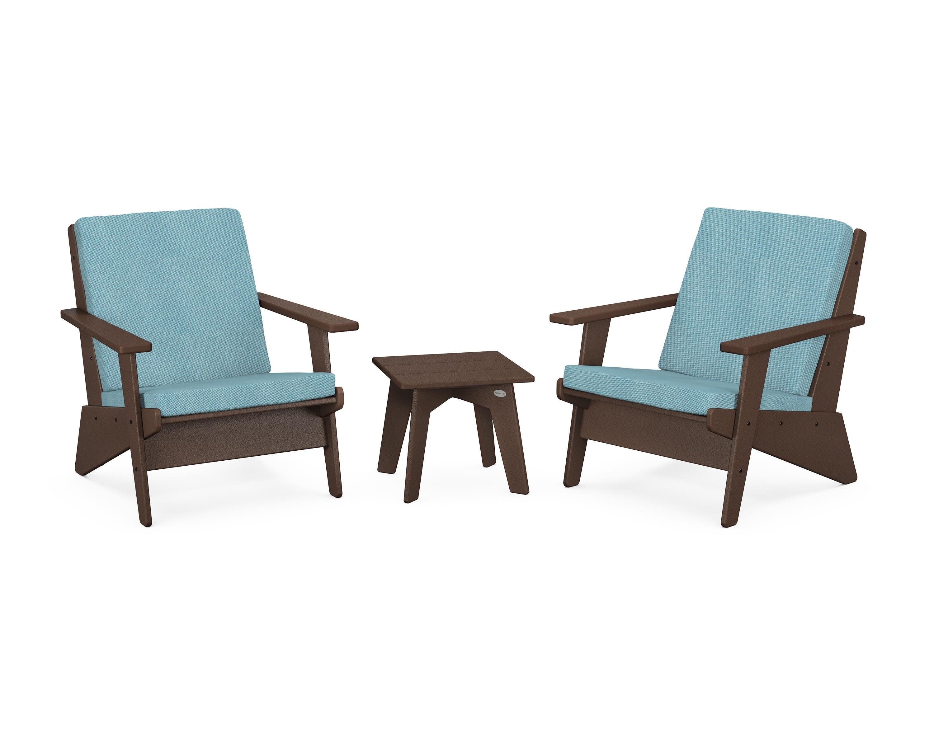 Riviera Modern Lounge 3-Piece Set in Mahogany / Lattice Sky Blue