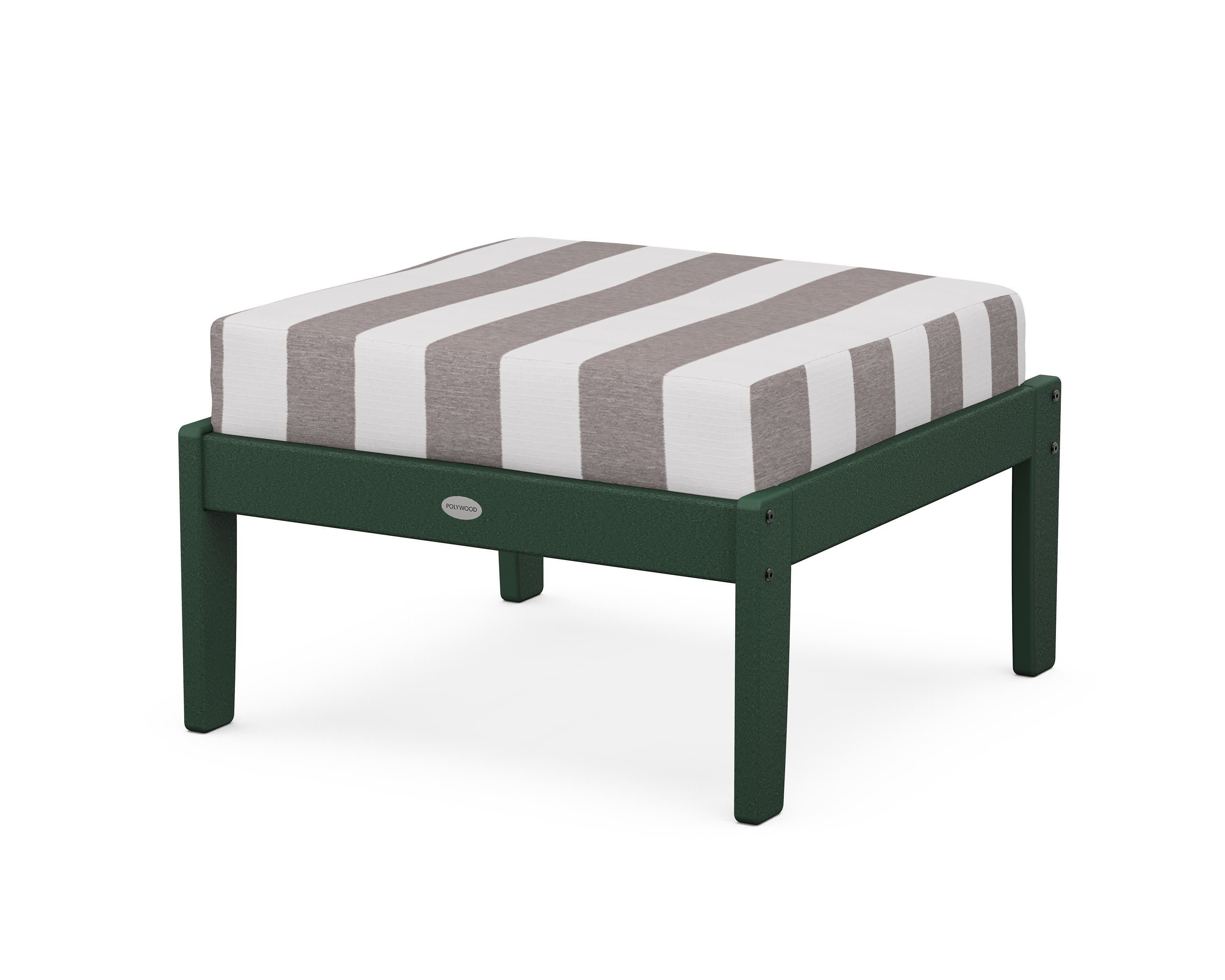 Braxton Deep Seating Ottoman in Green / Cabana Stripe Grey Mist