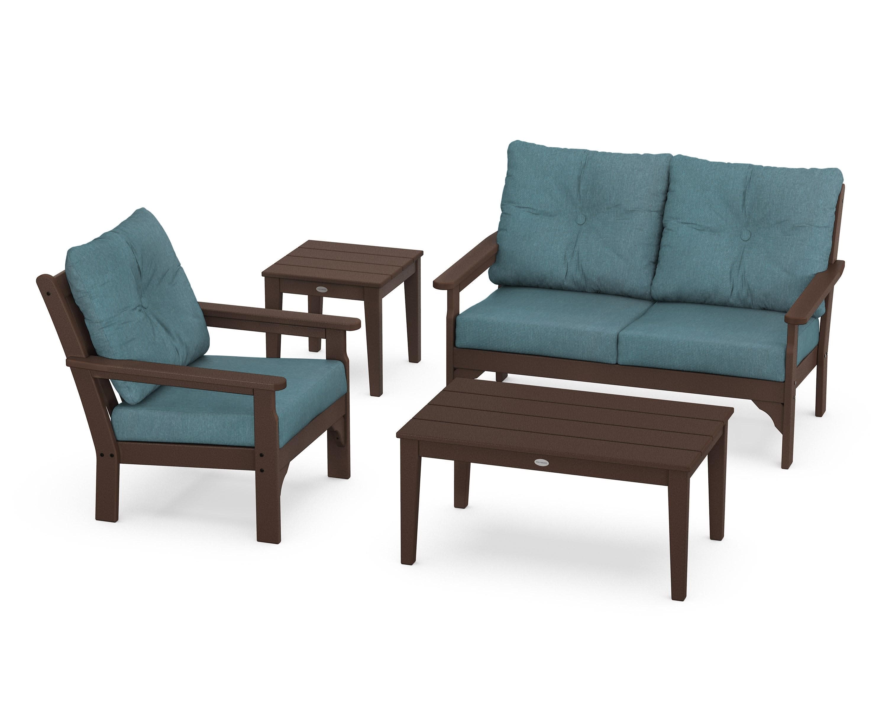 Vineyard 4-Piece Deep Seating Set in Mahogany / Ocean Teal