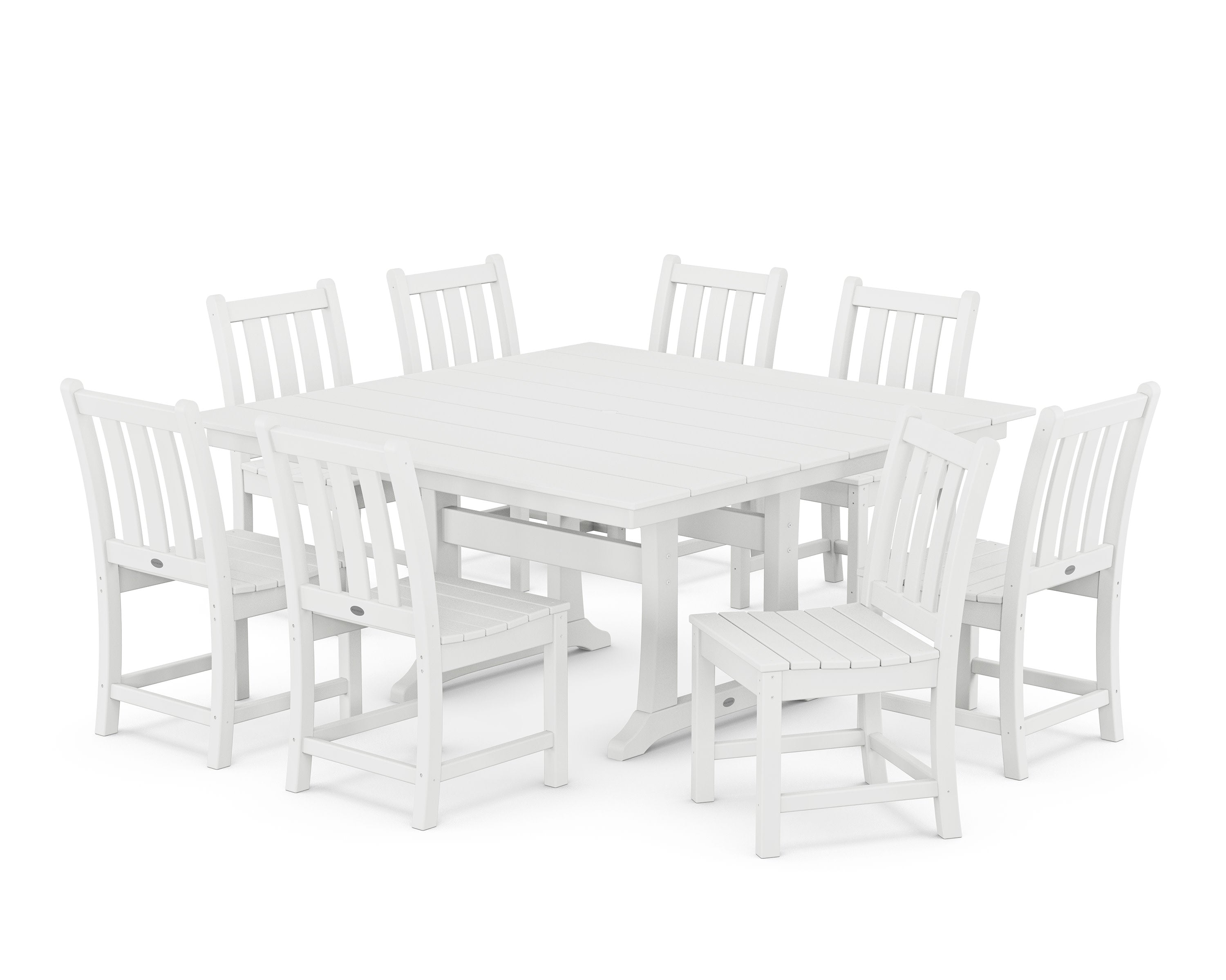 Traditional Garden 9-Piece Farmhouse Trestle Dining Set in White