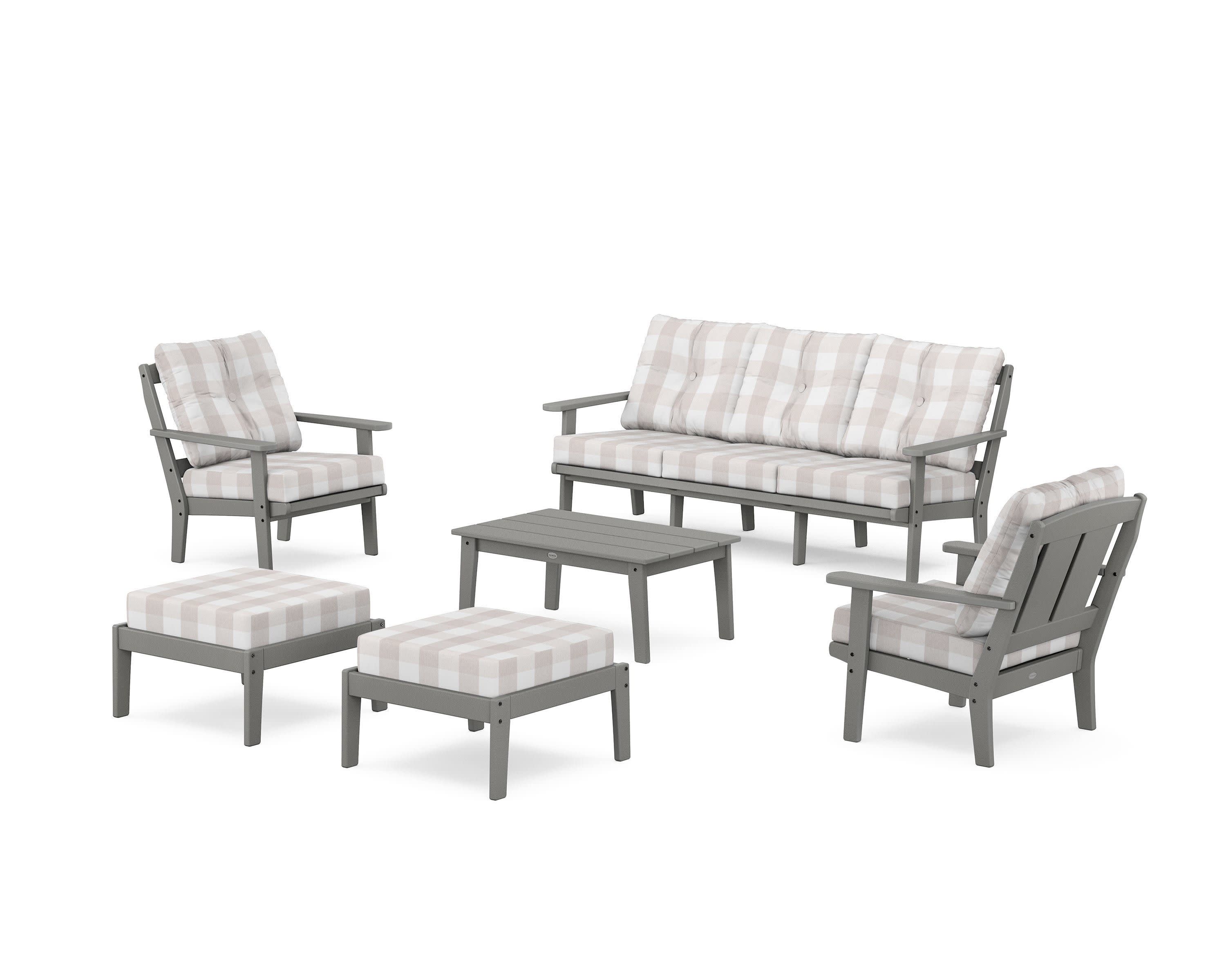 Mission 6-Piece Lounge Sofa Set in Slate Grey / Buffalo Plaid Dune Burlap