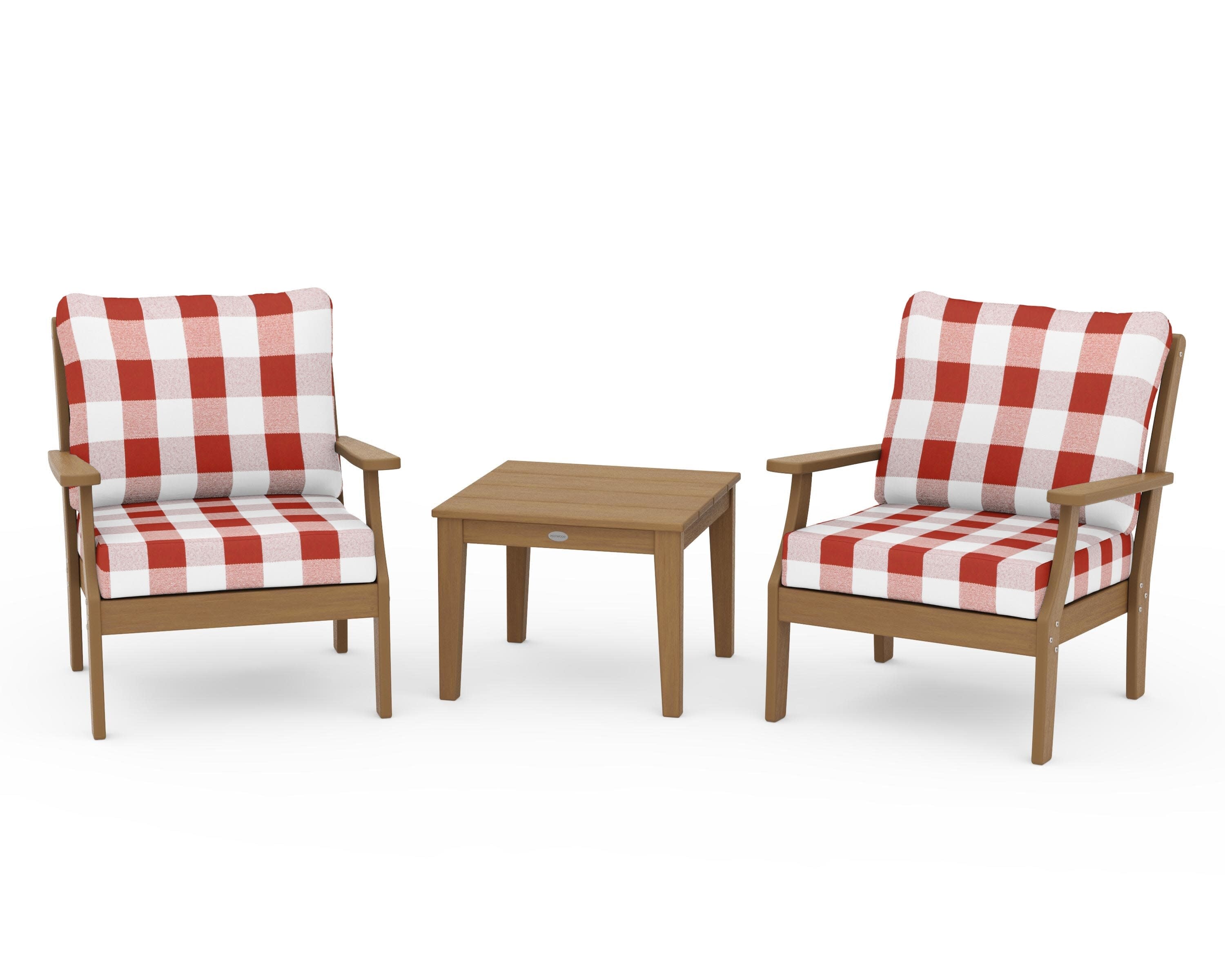 Braxton 3-Piece Deep Seating Set in Natural / Buffalo Plaid Crimson