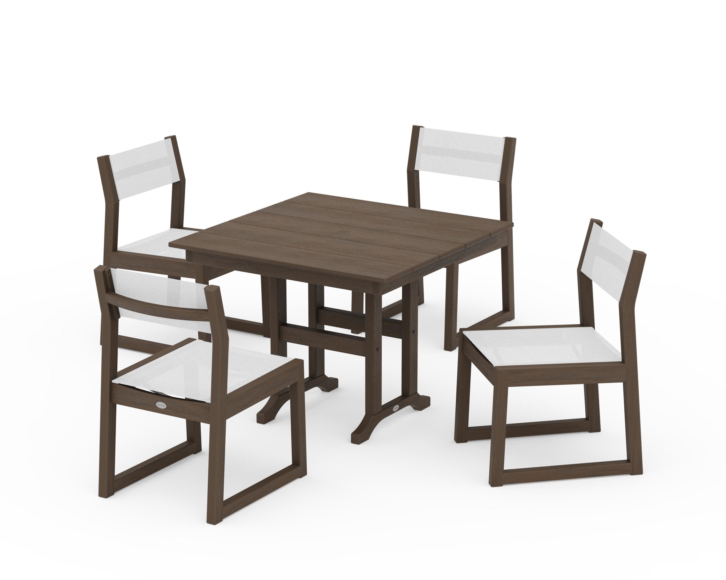 EDGE Sling Side Chair 5-Piece Farmhouse Dining Set in Kona / White Sling