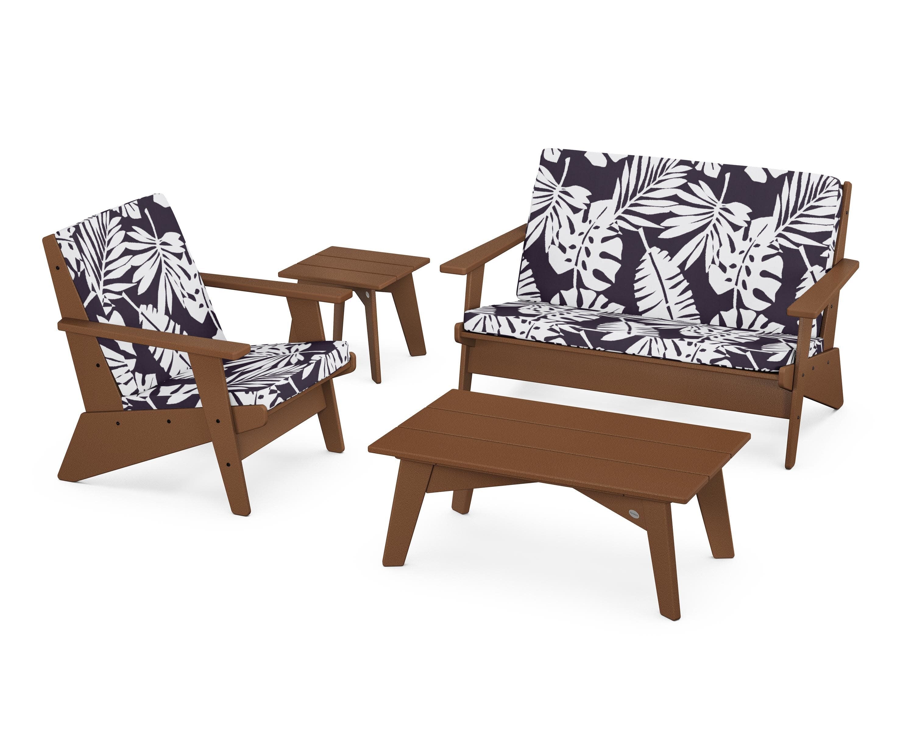 Riviera Modern Lounge 4-Piece Set in Teak / Leaf Navy