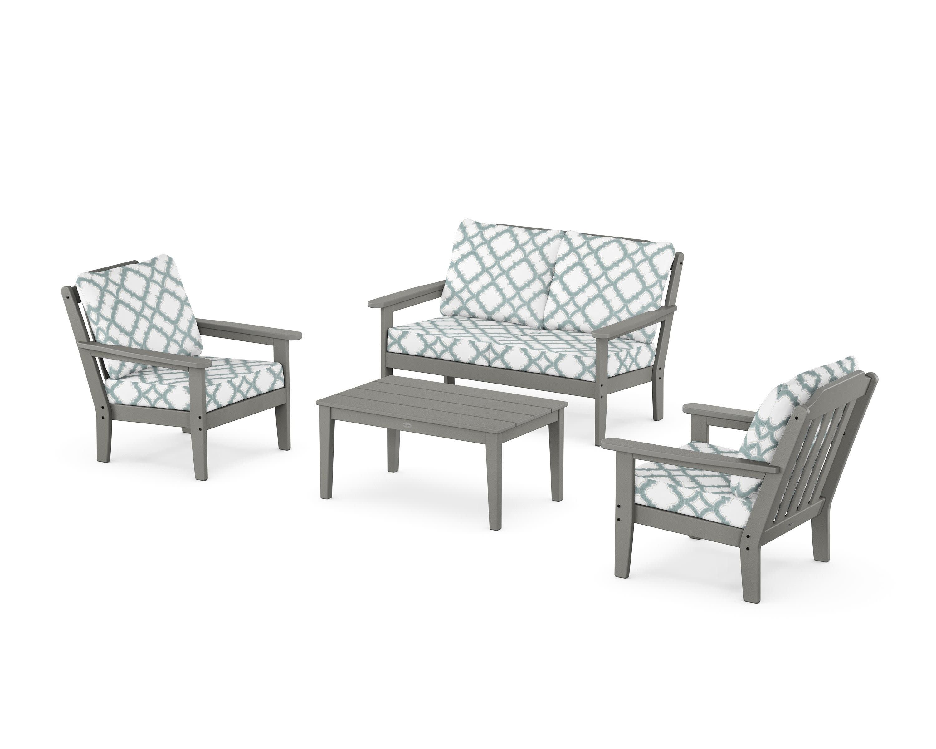 Cottage 4-Piece Deep Seating Set with Loveseat in Slate Grey / Trellis Glacier Spa