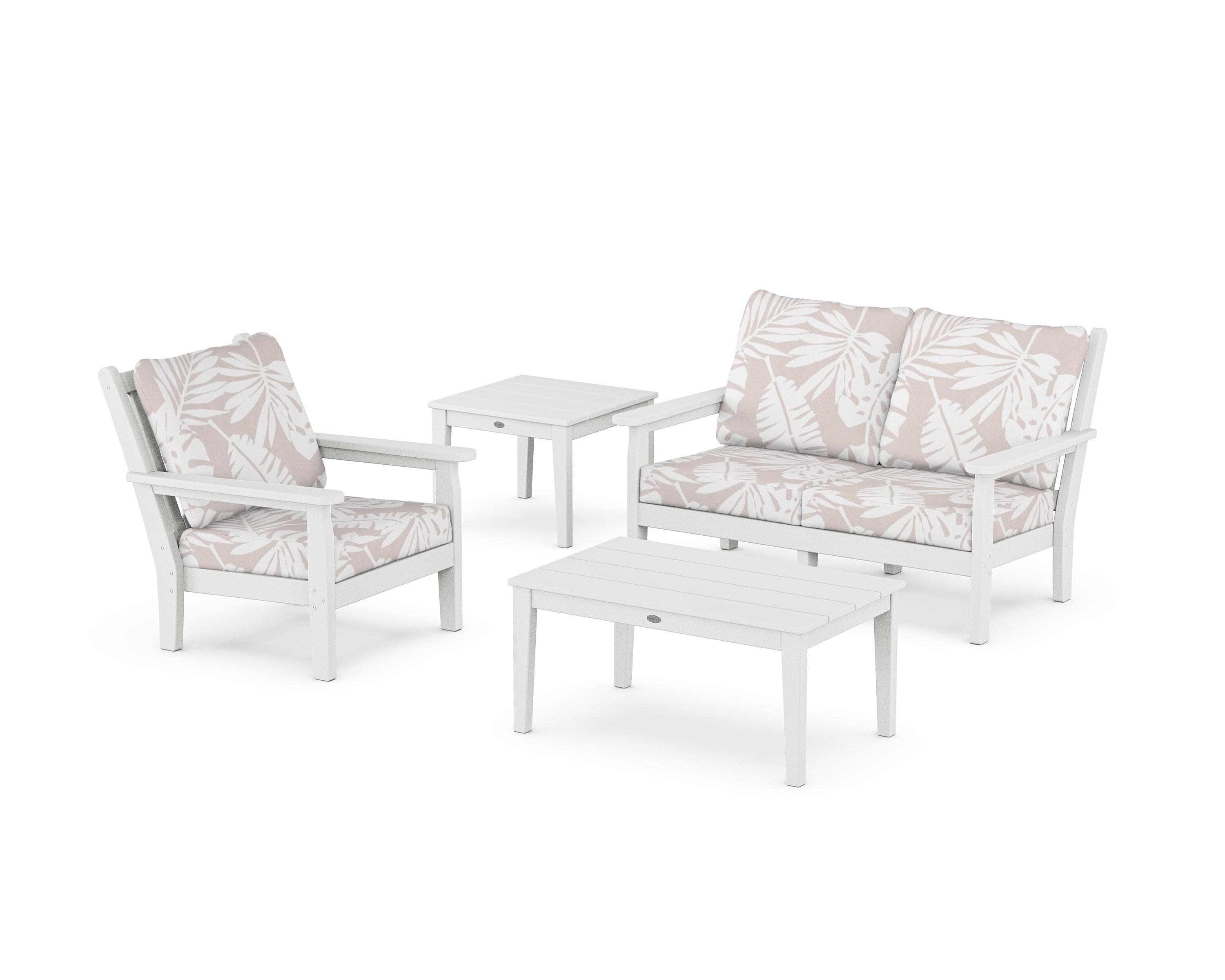 Chippendale 4-Piece Deep Seating Set in White / Leaf Dune Burlap