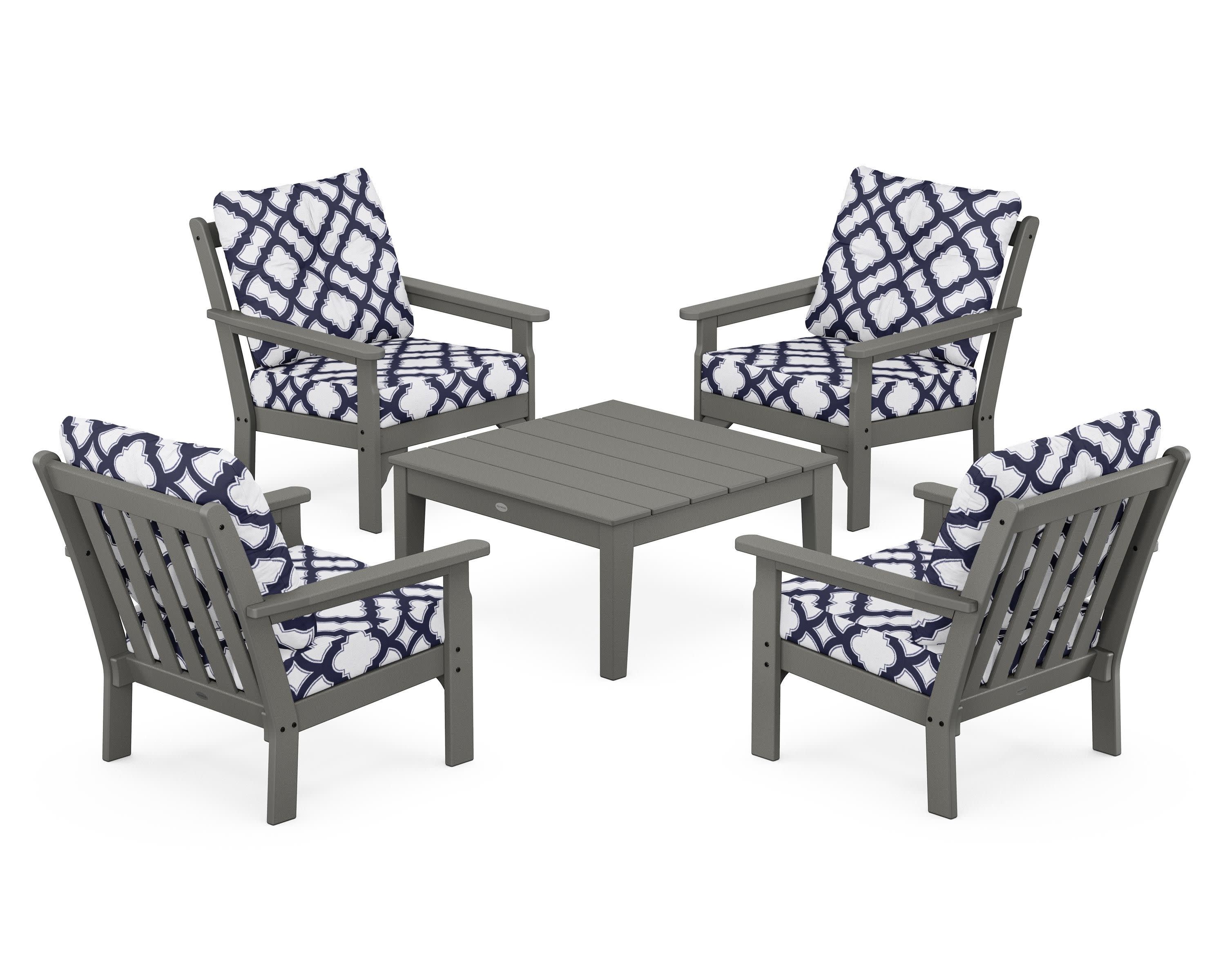 Vineyard 5-Piece Deep Seating Conversation Set in Slate Grey / Trellis Navy