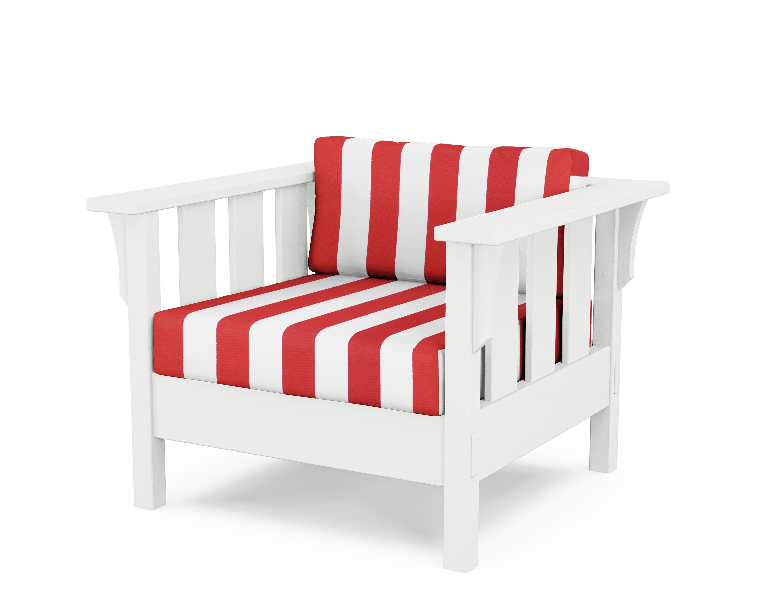 Acadia Deep Seating Chair in White / Cabana Stripe Crimson