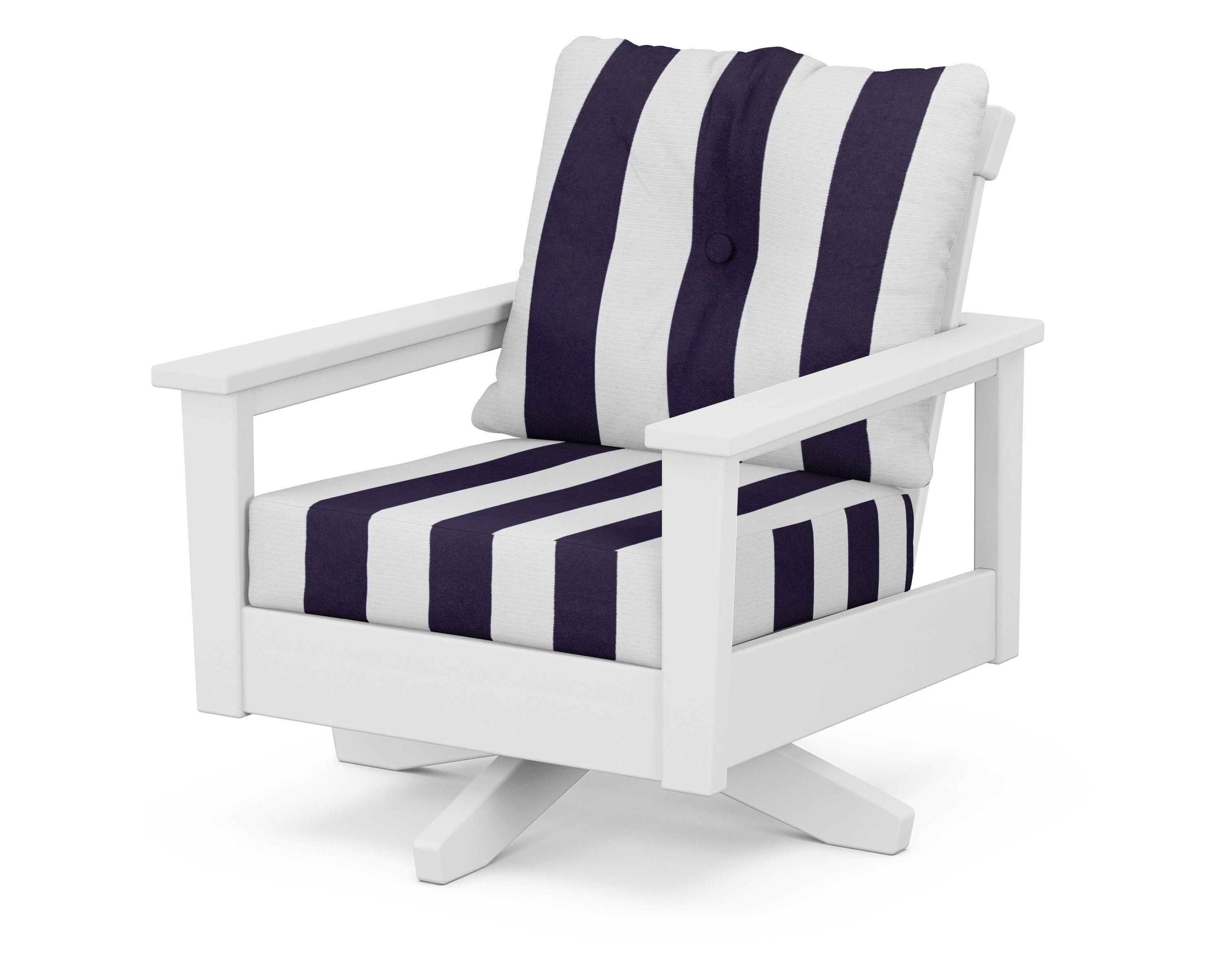 Prescott Deep Seating Swivel Chair in White / Cabana Stripe Navy