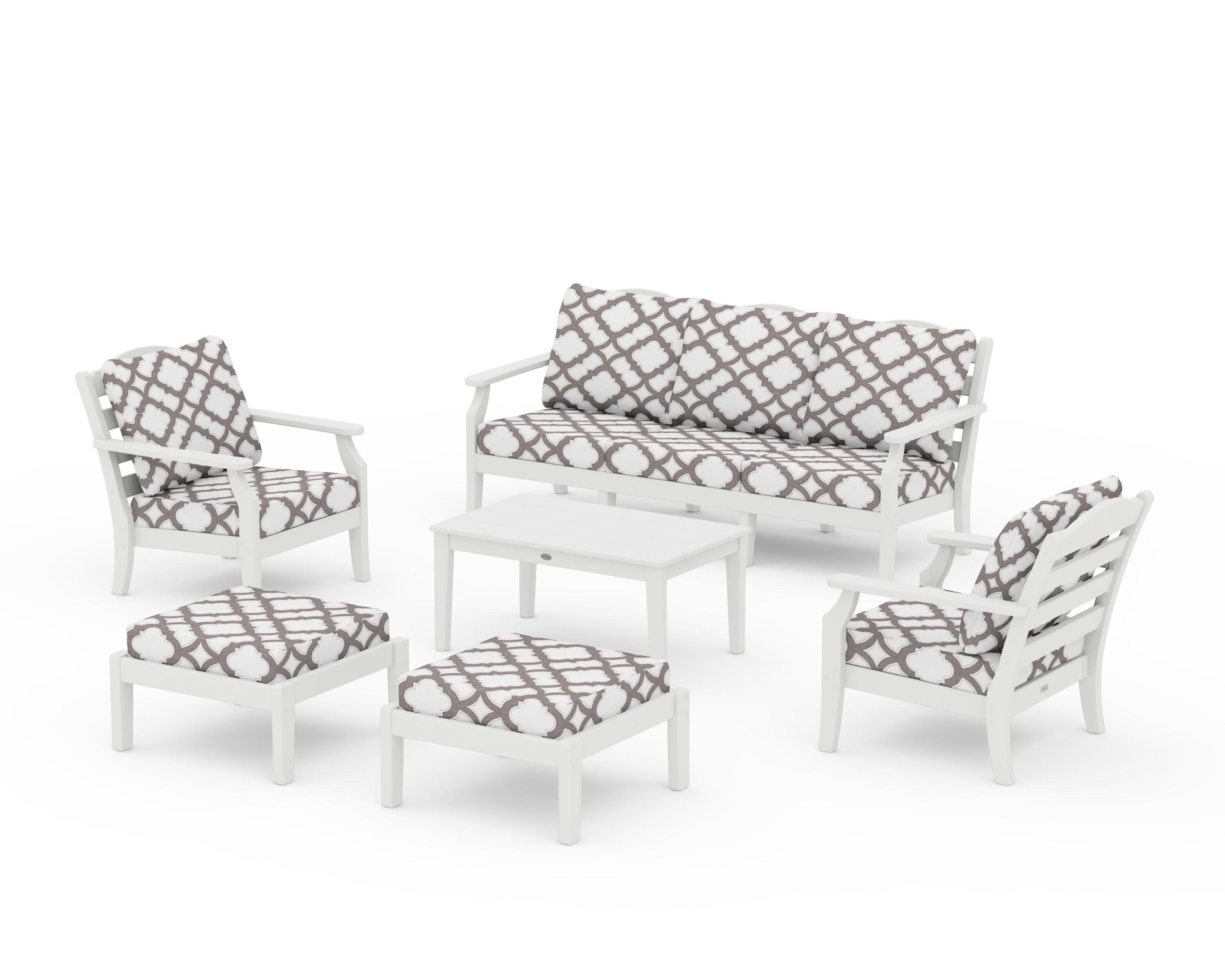 Savannah 6-Piece Lounge Sofa Set in Vintage White / Trellis Grey Mist