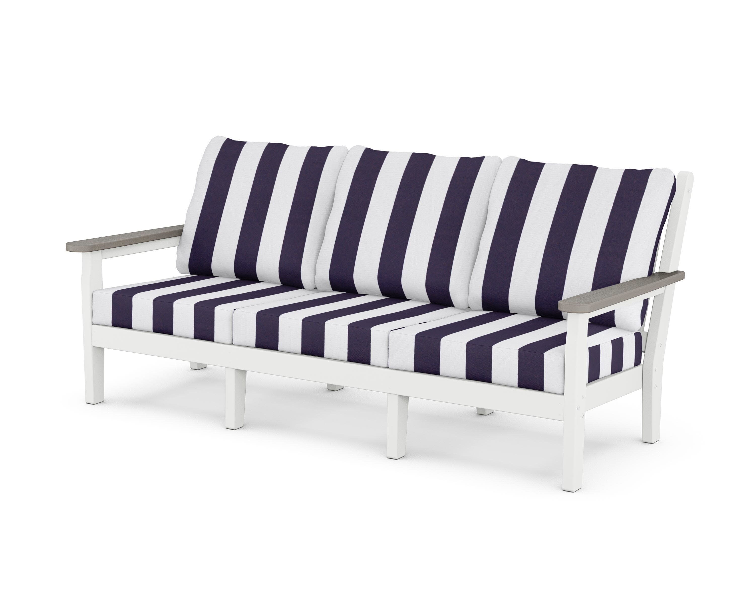 Chippendale Deep Seating Sofa in White / Driftwood / Cabana Stripe Navy
