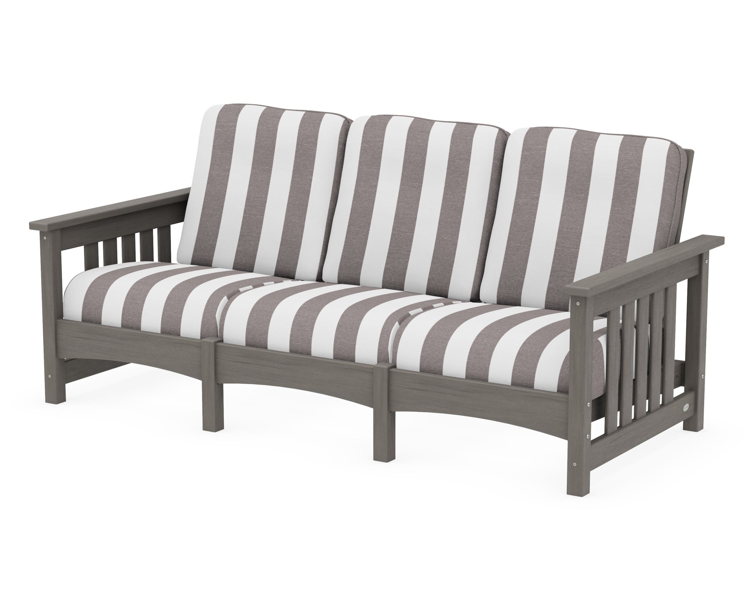 Club Mission Sofa in Driftwood / Cabana Stripe Grey Mist