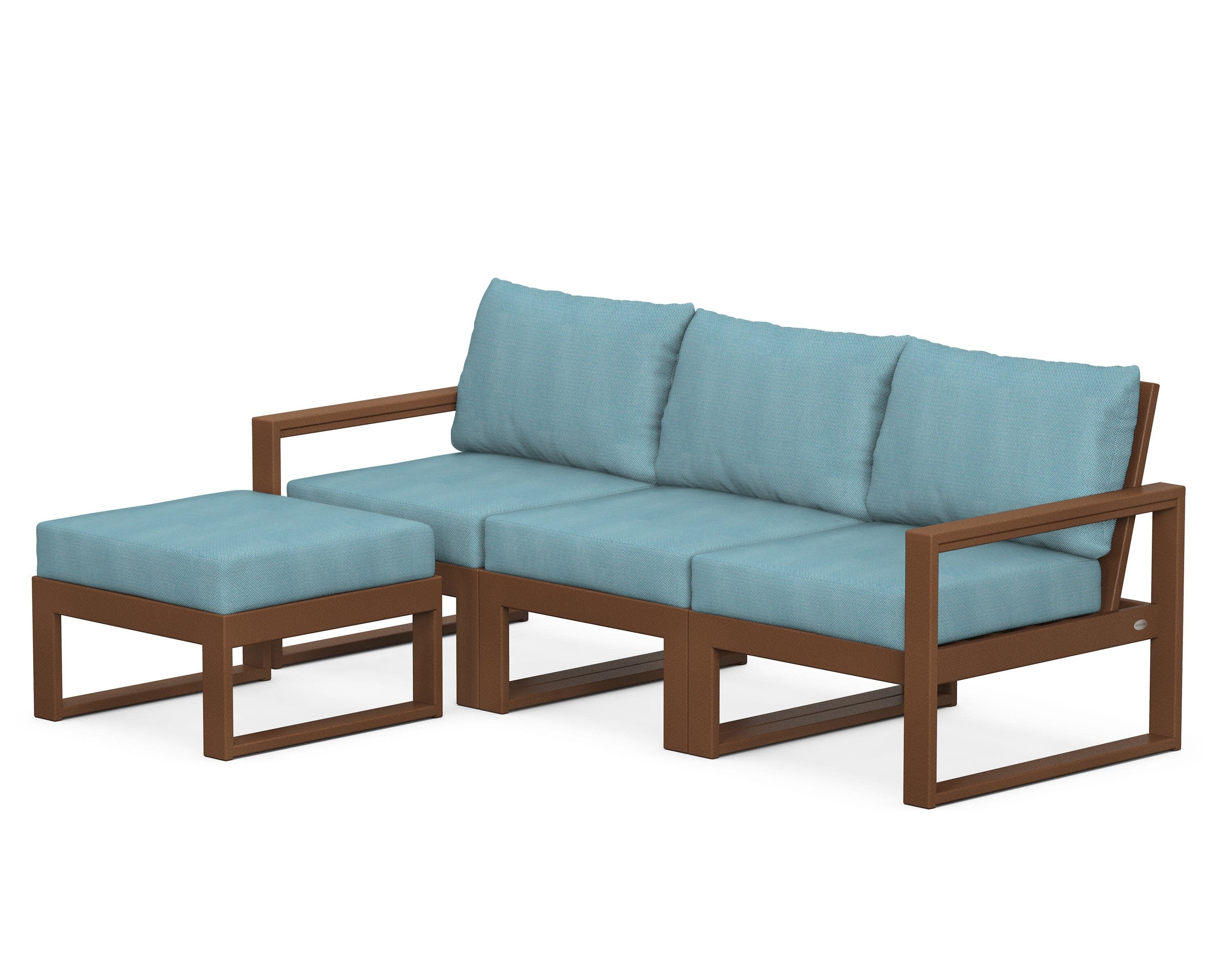 EDGE 4-Piece Modular Deep Seating Set with Ottoman in Teak / Lattice Sky Blue