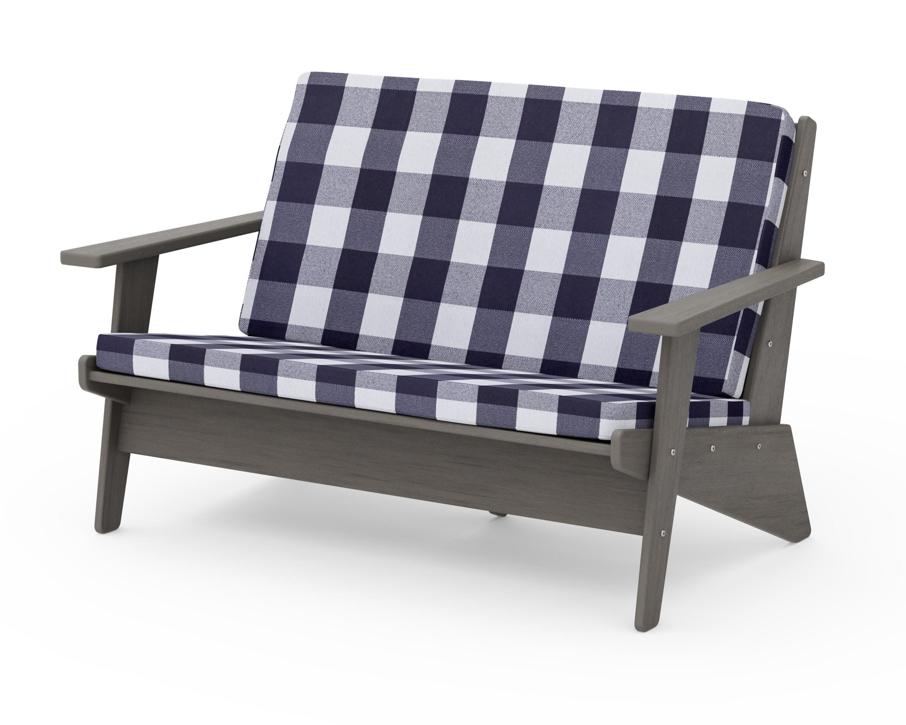 Riviera Modern Lounge Loveseat in Driftwood / Buffalo Plaid Navy