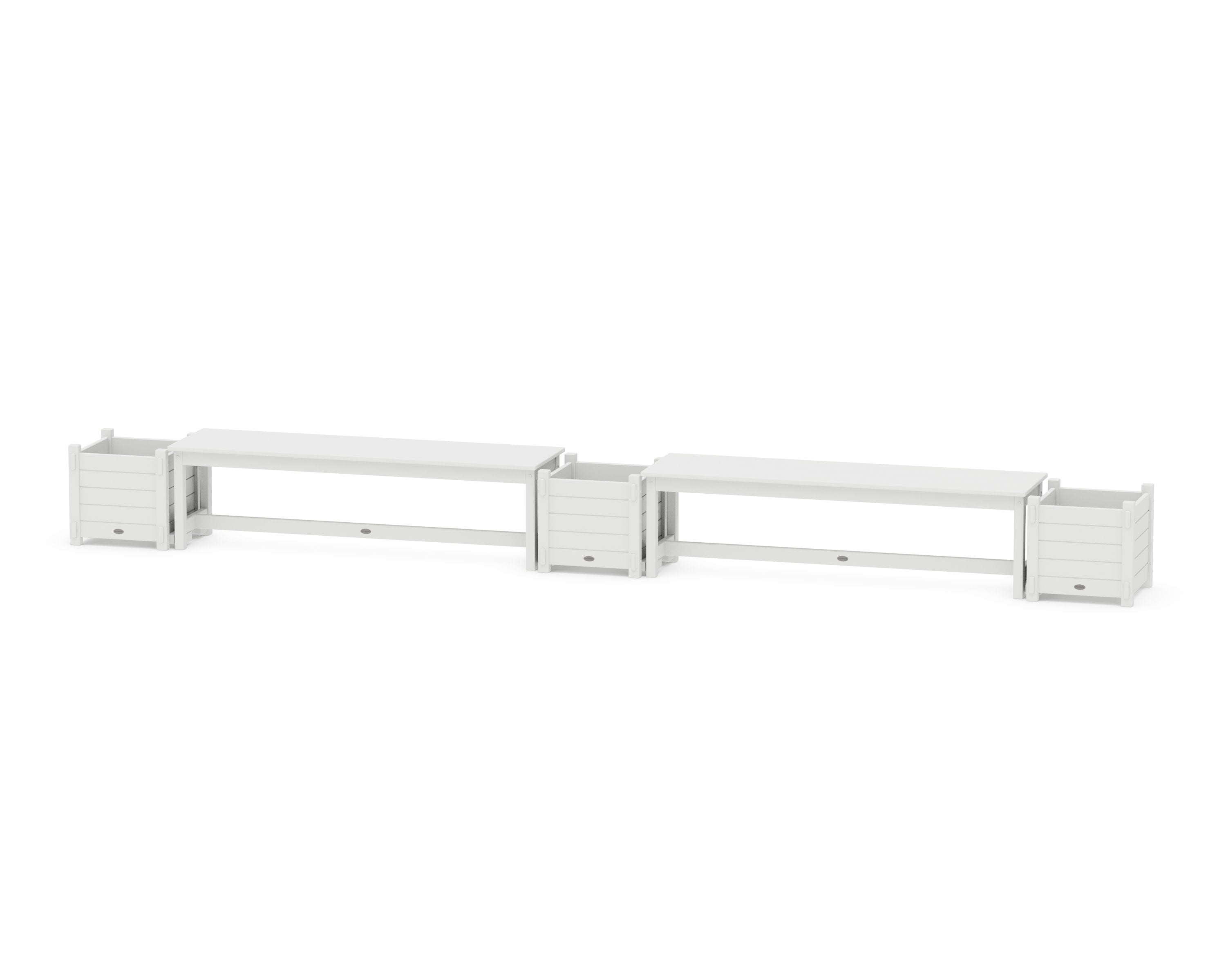 60" Nautical Straight Double Planter Bench Set in White