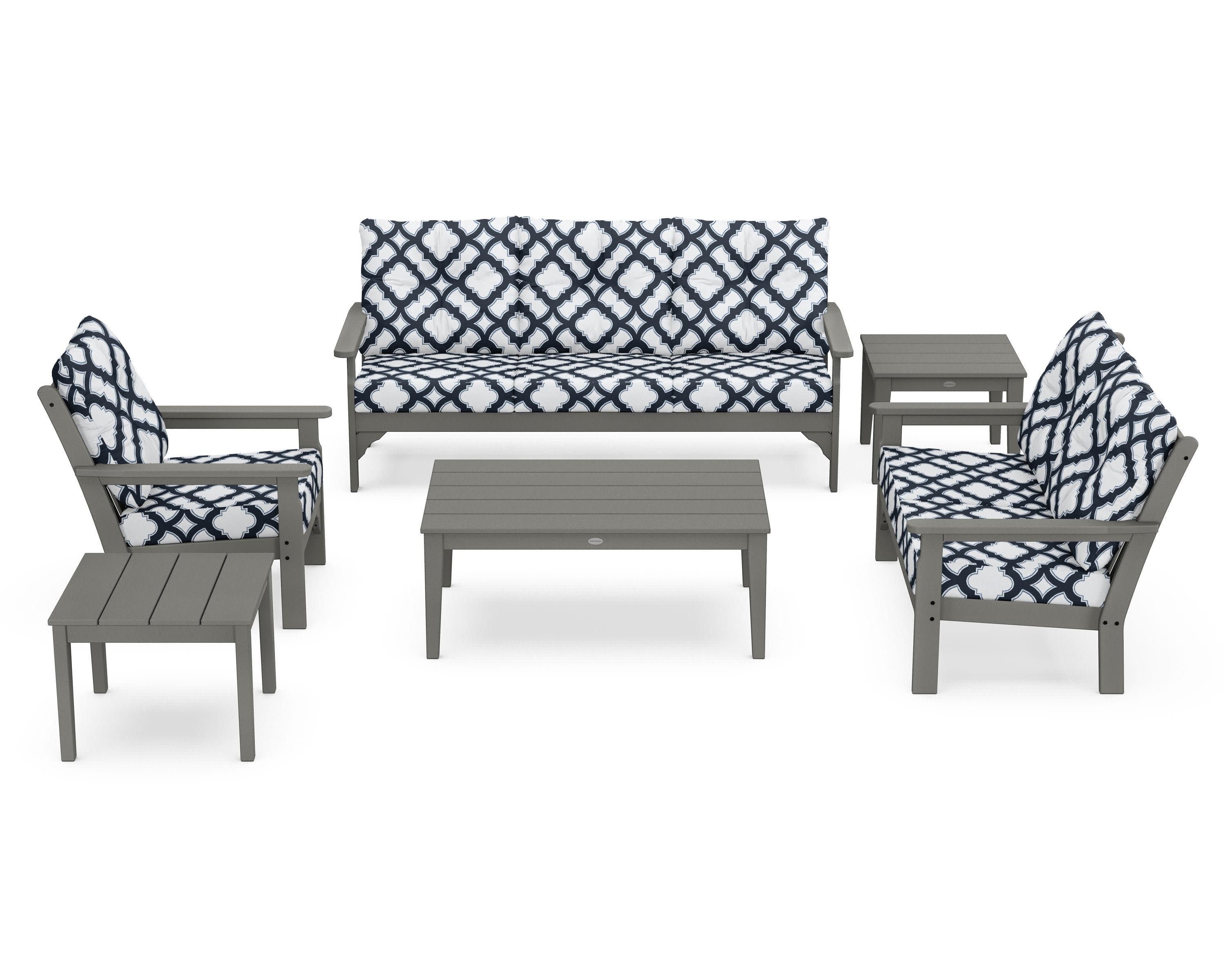 Vineyard 6-Piece Deep Seating Set in Slate Grey / Trellis Marine Indigo