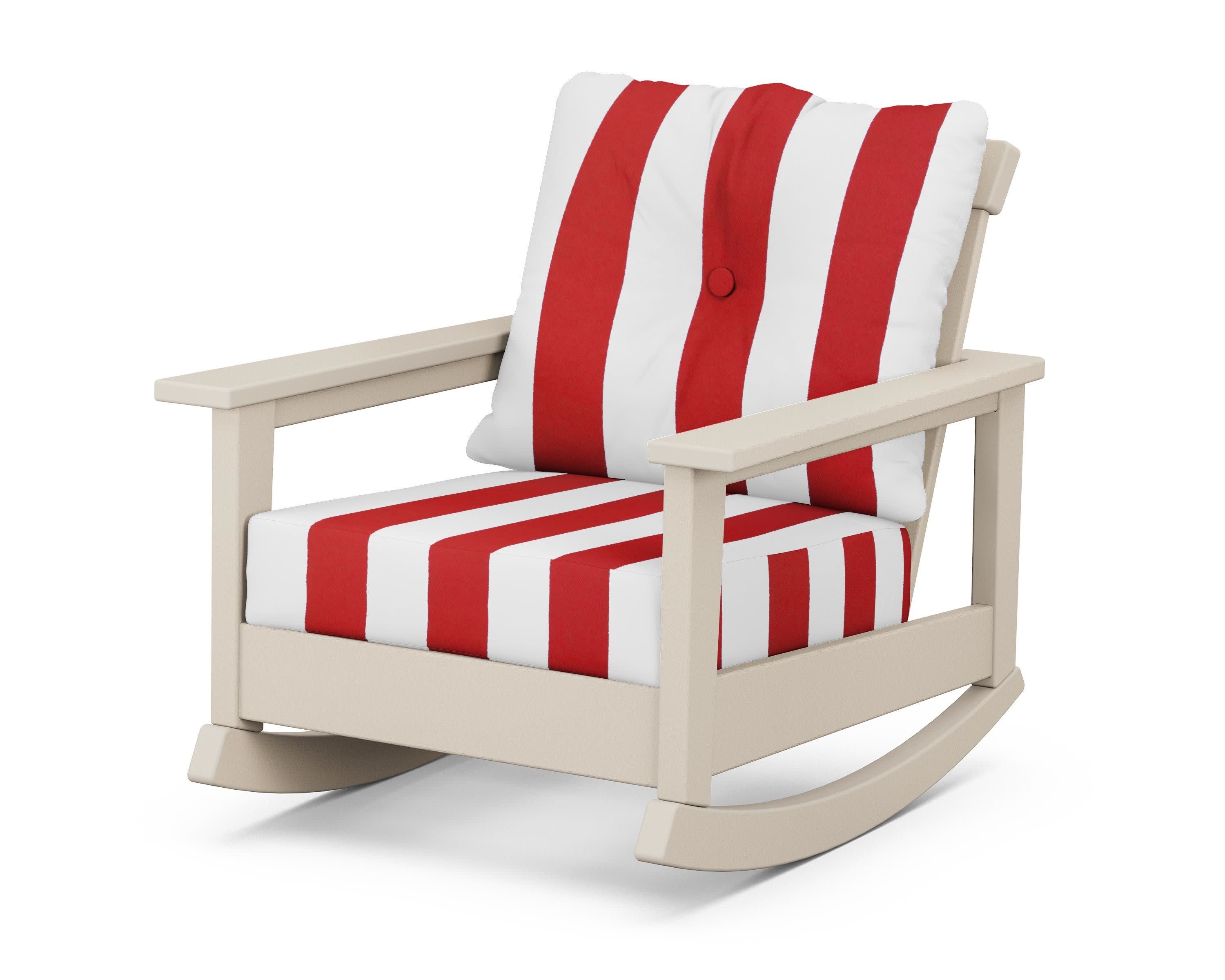 Prescott Deep Seating Rocking Chair in Sand / Cabana Stripe Crimson