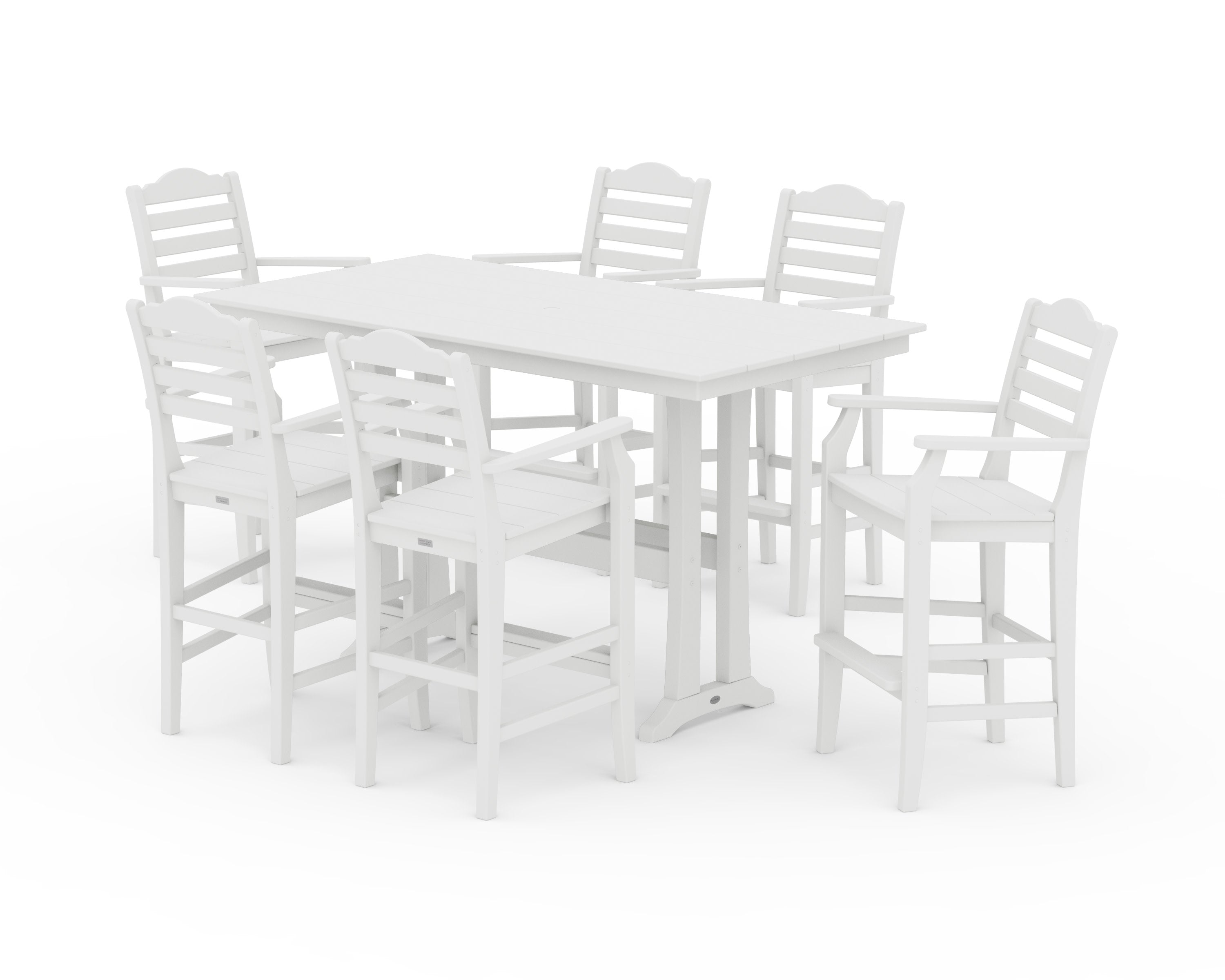 Savannah Arm Chair 7-Piece Farmhouse Bar Set with Trestle Legs in White