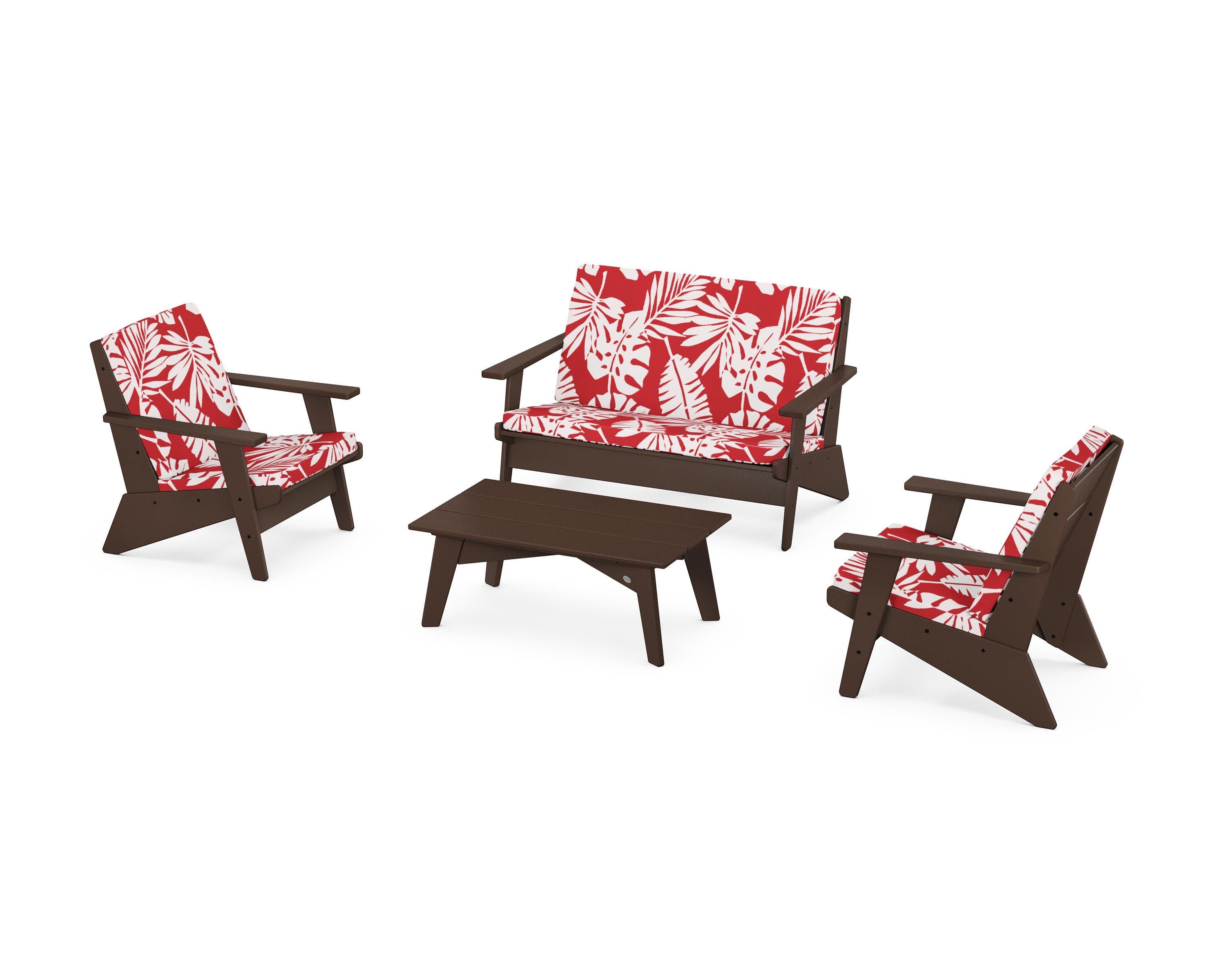 Riviera Modern Lounge 4-Piece Set in Mahogany / Leaf Crimson