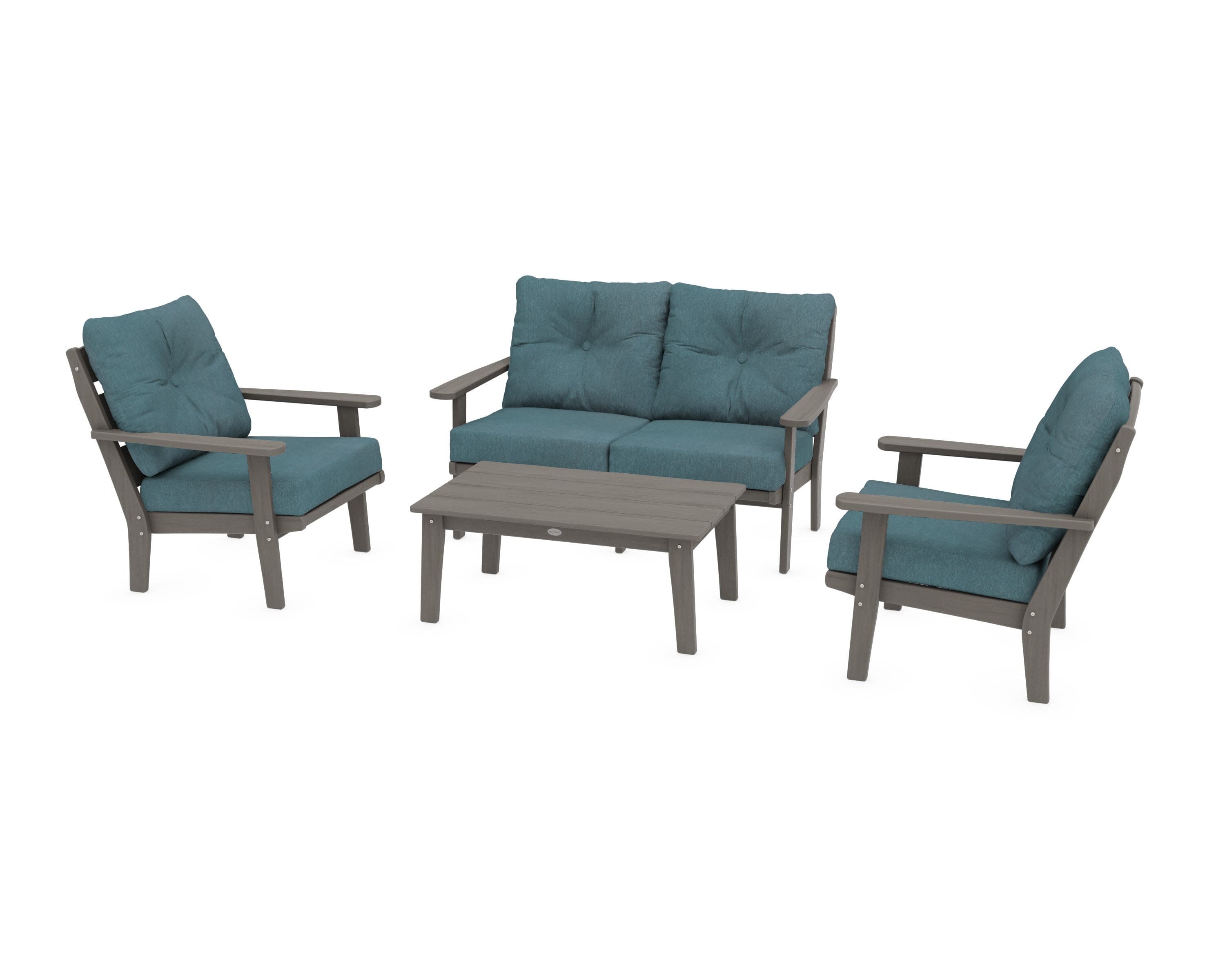 Lakeside 4-Piece Deep Seating Set in Driftwood / Ocean Teal