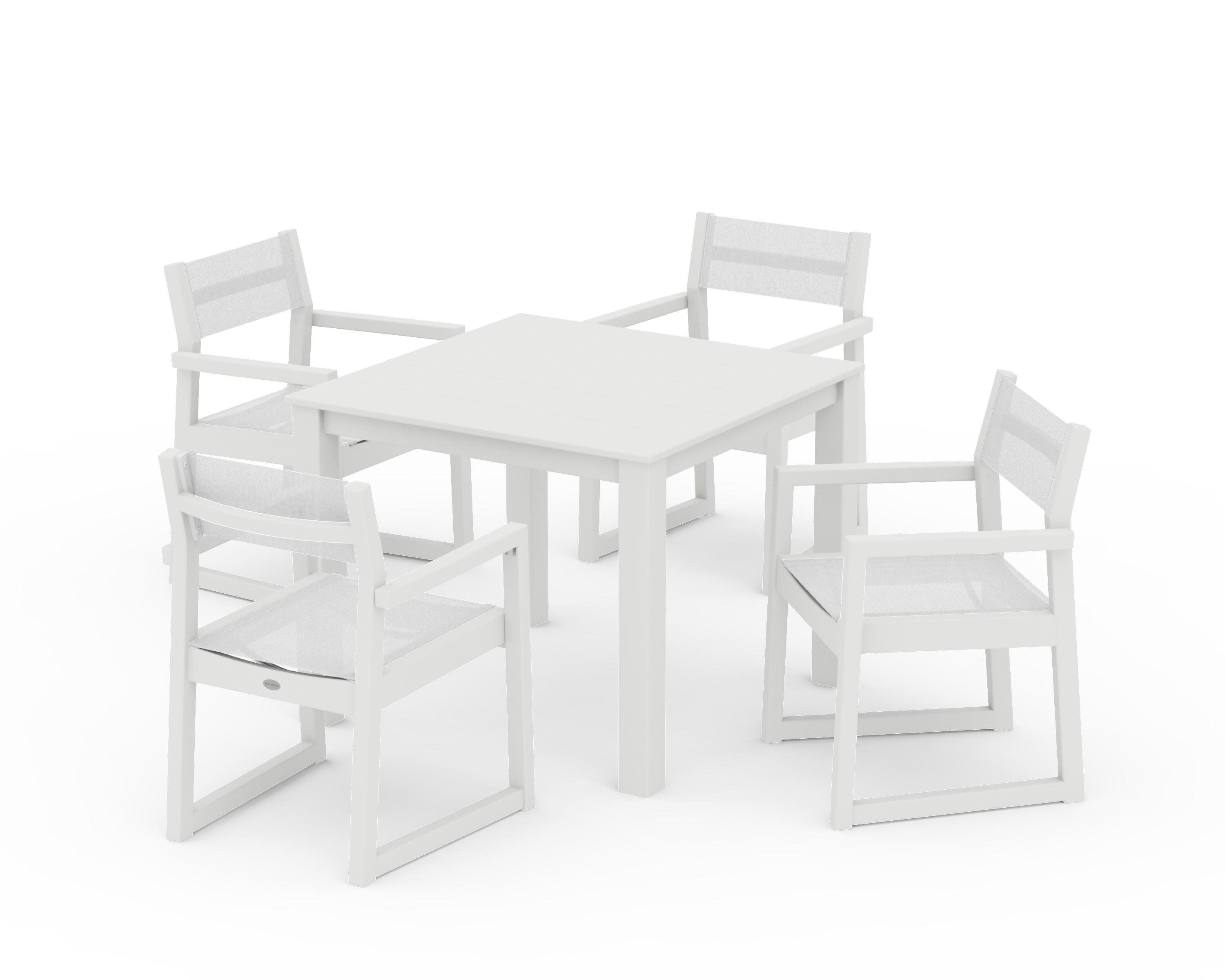 EDGE Sling Arm Chair 5-Piece Parsons Dining Set in Vintage White / White Sling