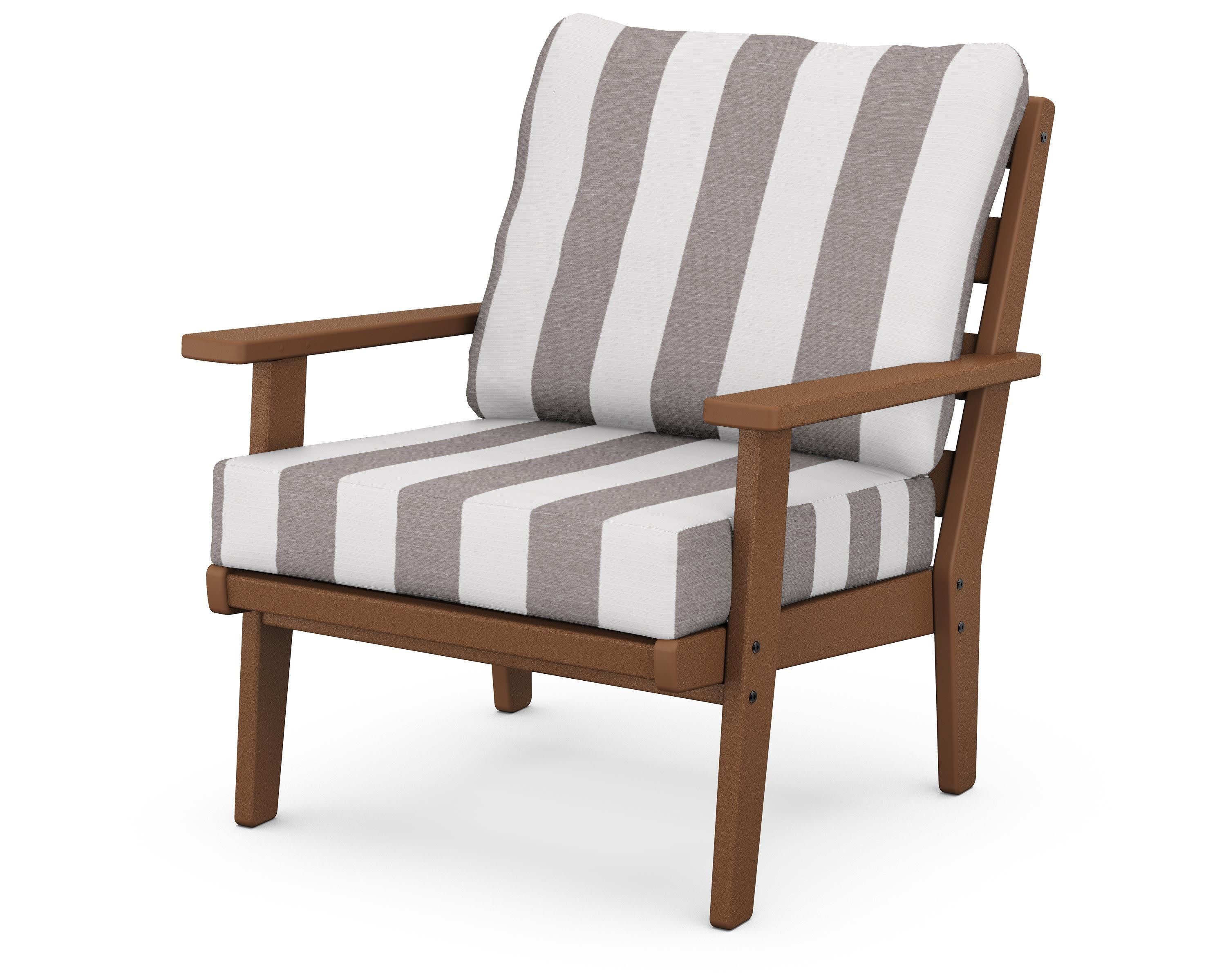 Grant Park Deep Seating Chair in Teak / Cabana Stripe Grey Mist