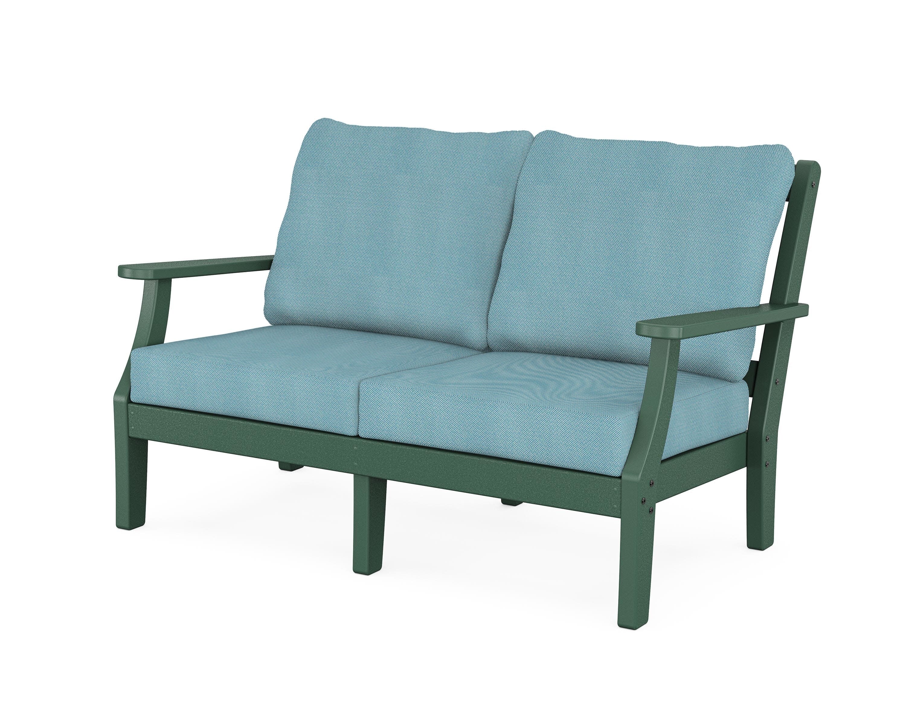 Chinoiserie Deep Seating Loveseat in Green / Lattice Sky Blue