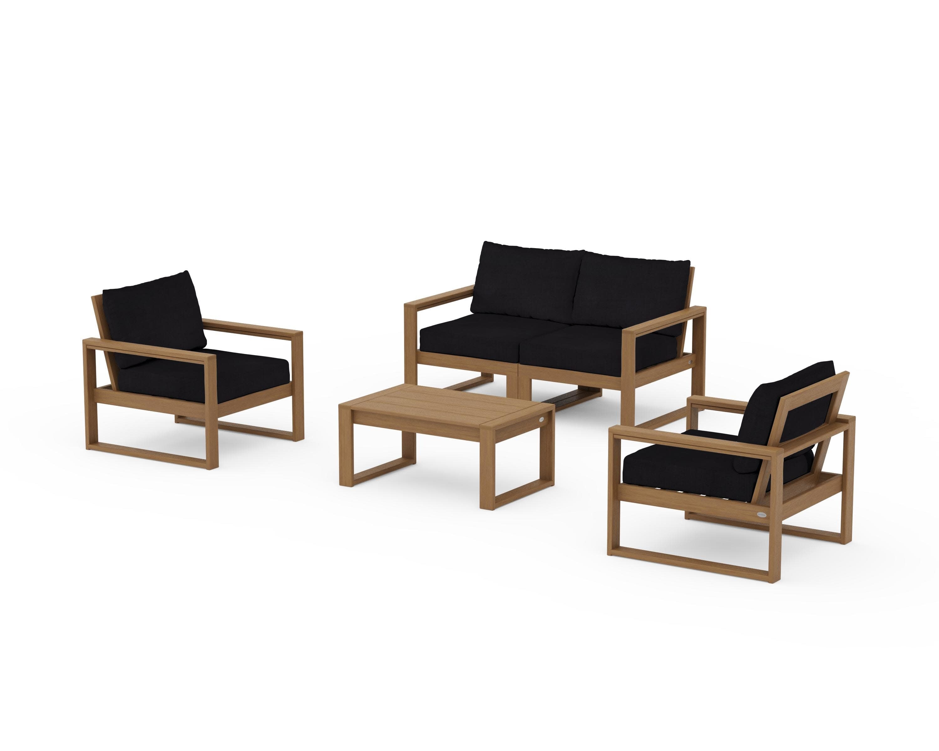 EDGE Sectional 4-Piece Deep Seating Set with Loveseat in Natural / Midnight Linen
