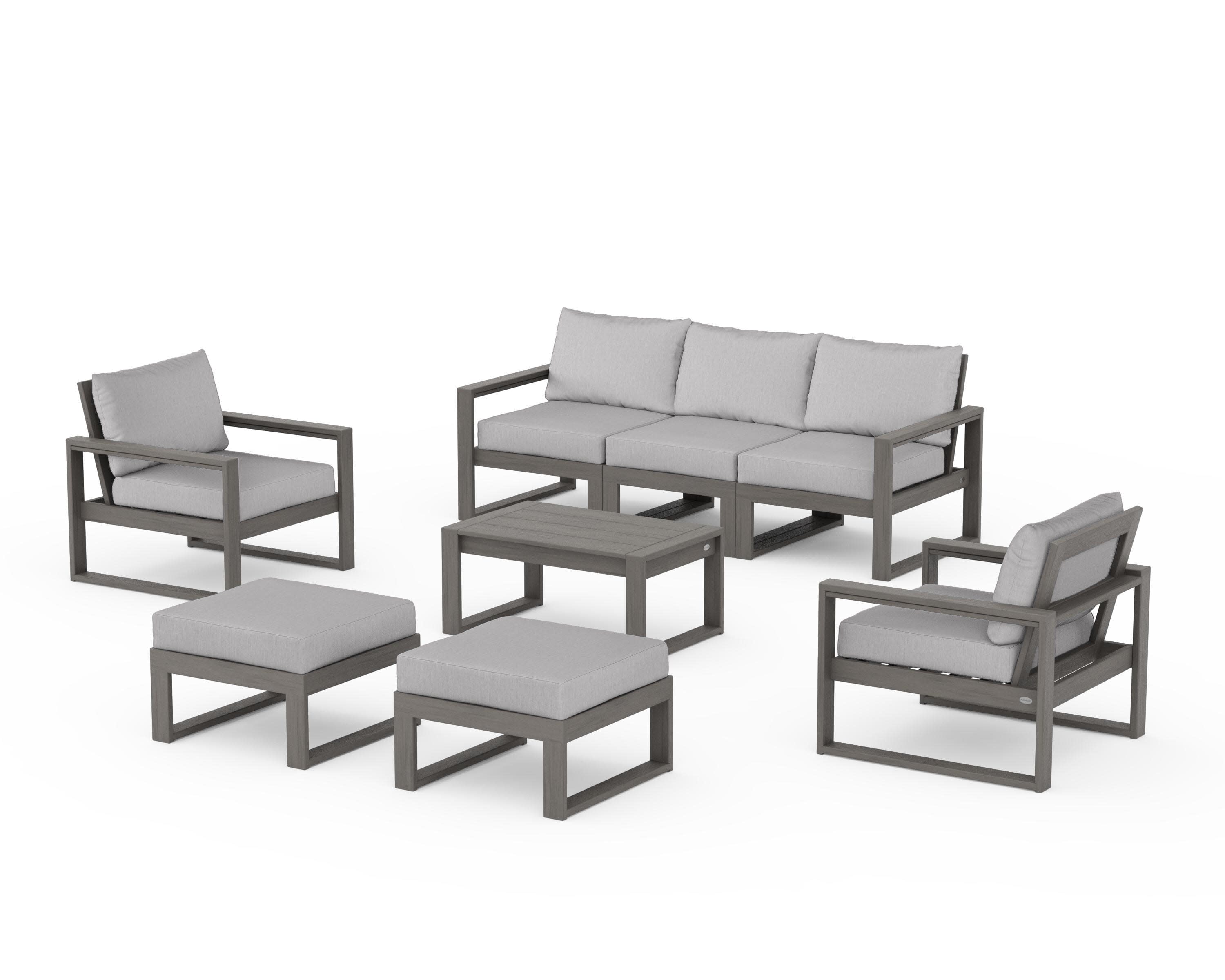 EDGE Sectional 8-Piece Lounge Sofa Set in Driftwood / Granite