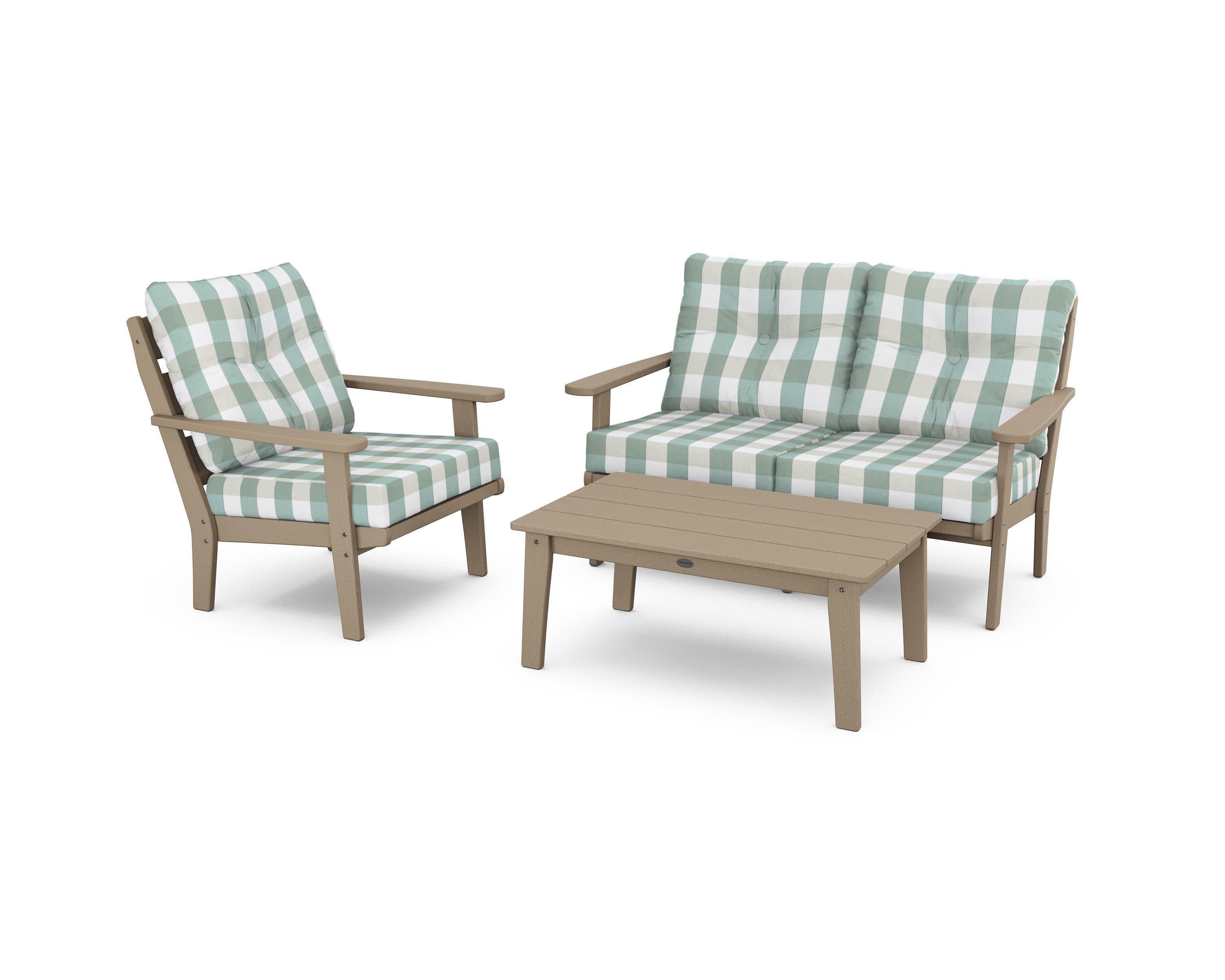 Lakeside 3-Piece Deep Seating Set in Vintage Sahara / Buffalo Plaid Glacier Spa