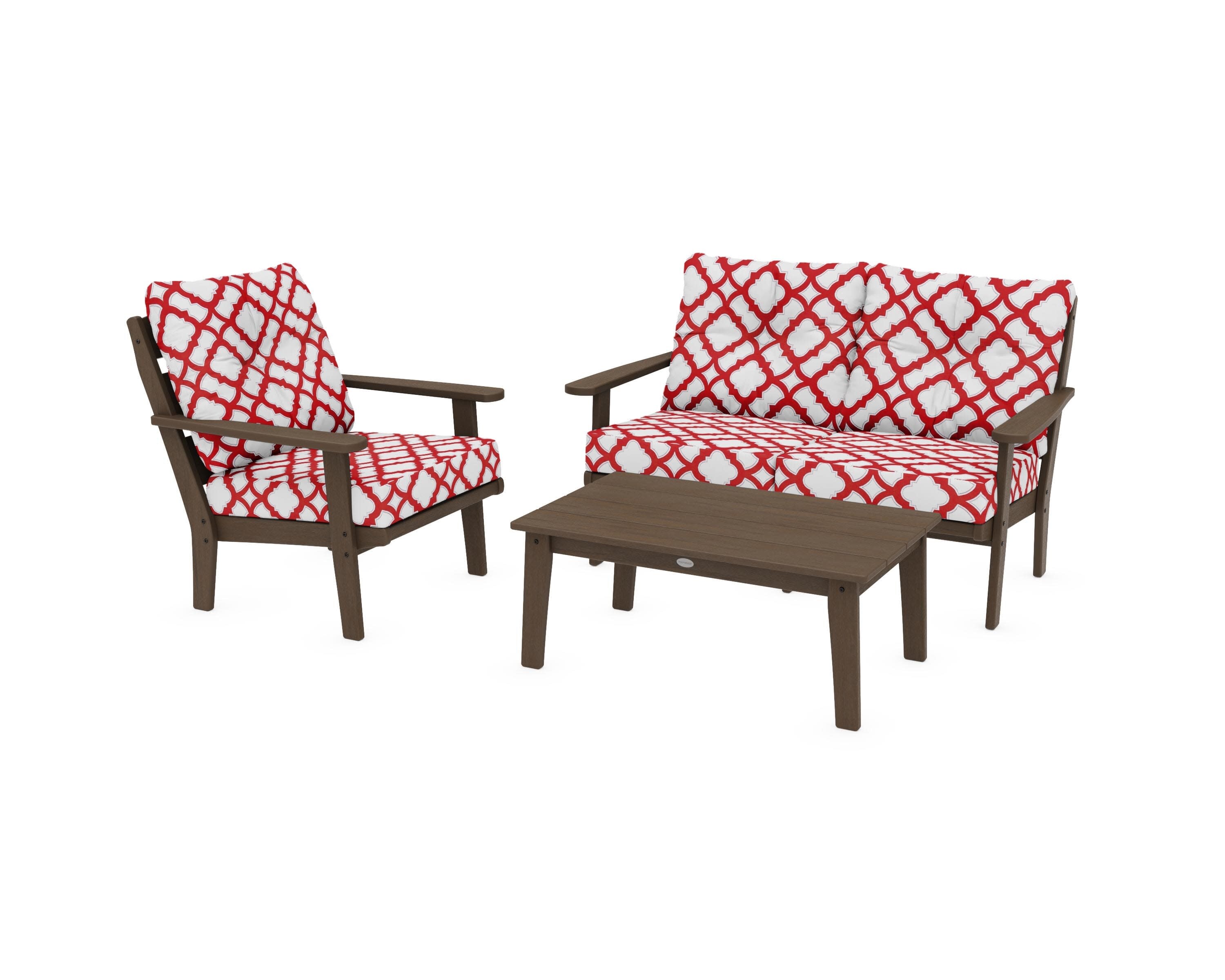 Lakeside 3-Piece Deep Seating Set in Kona / Trellis Crimson