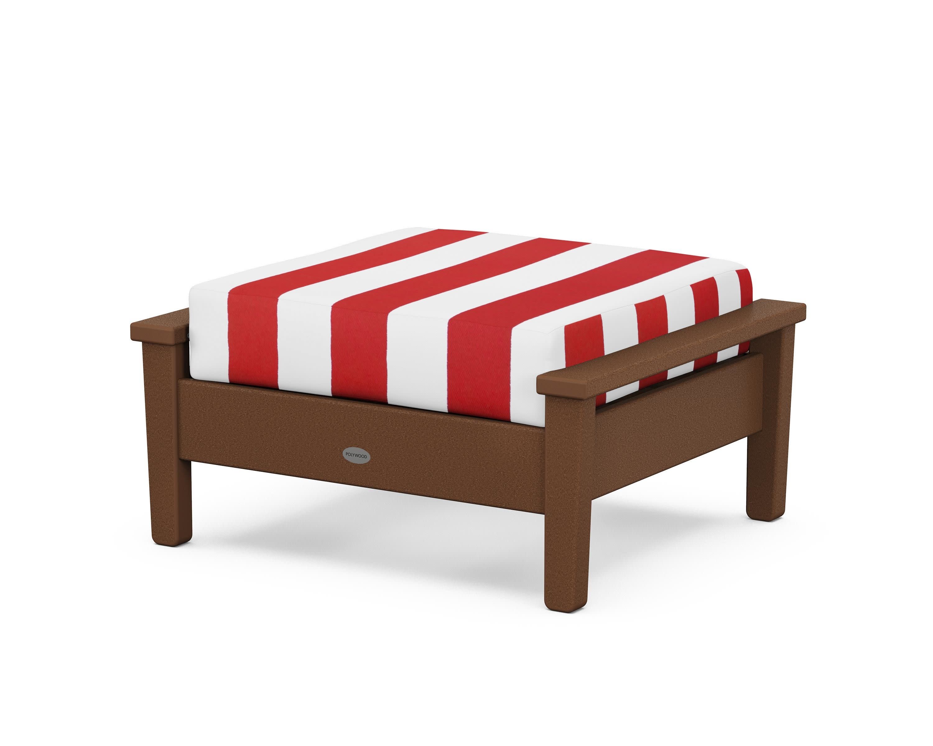 Prescott Deep Seating Ottoman in Teak / Cabana Stripe Crimson