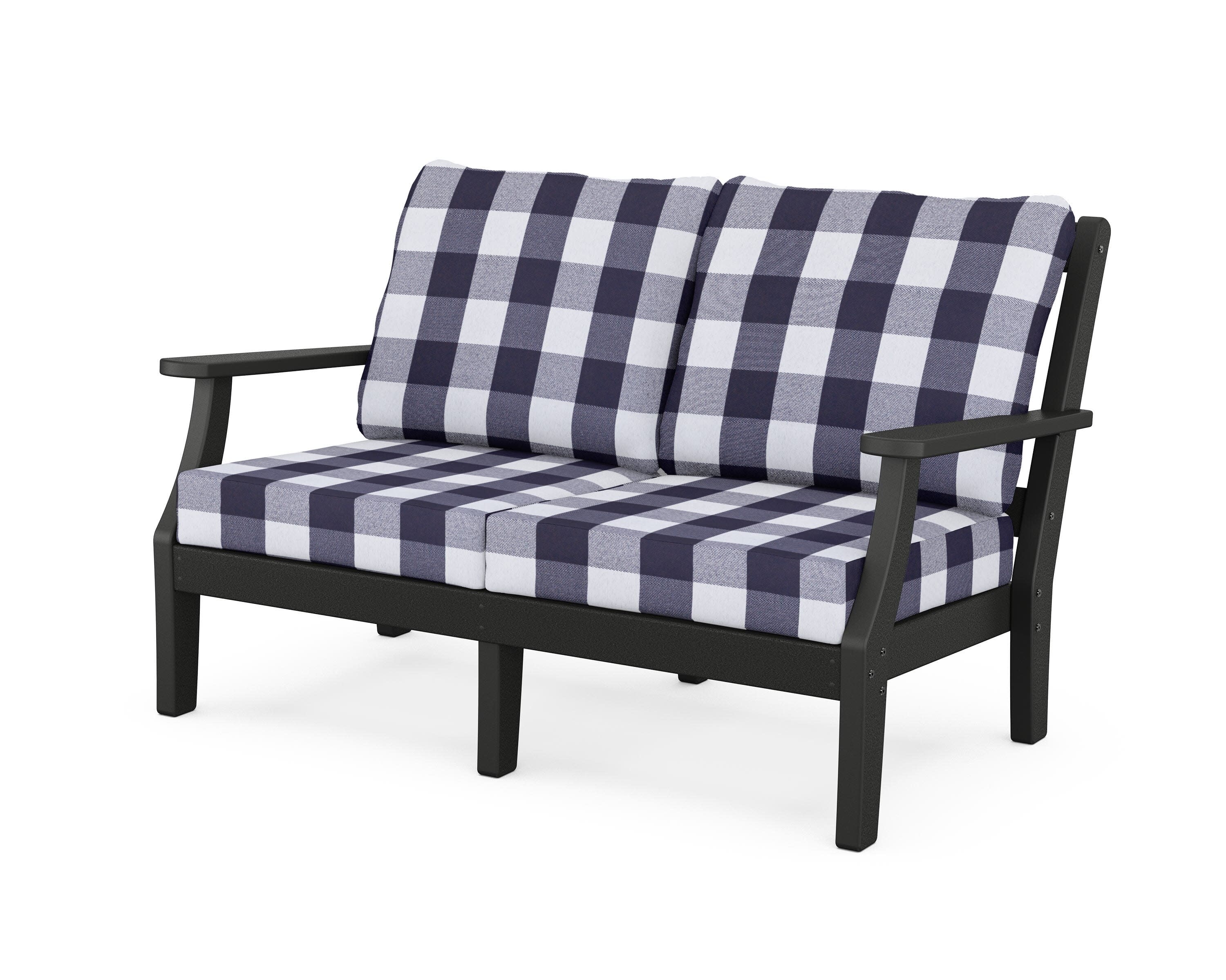 Chinoiserie Deep Seating Loveseat in Black / Buffalo Plaid Navy