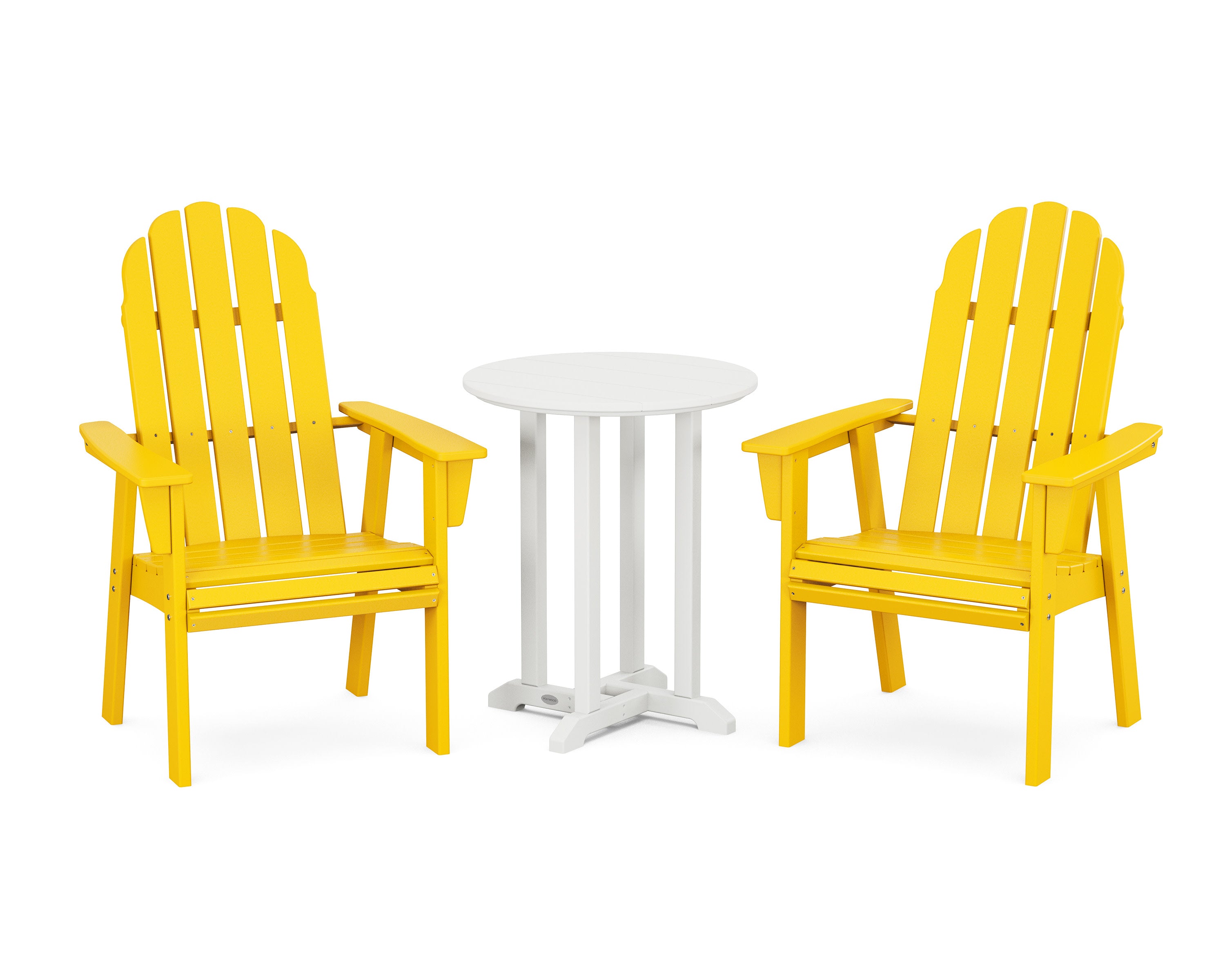 Vineyard Adirondack 3-Piece Round Bistro Dining Set in Lemon / White