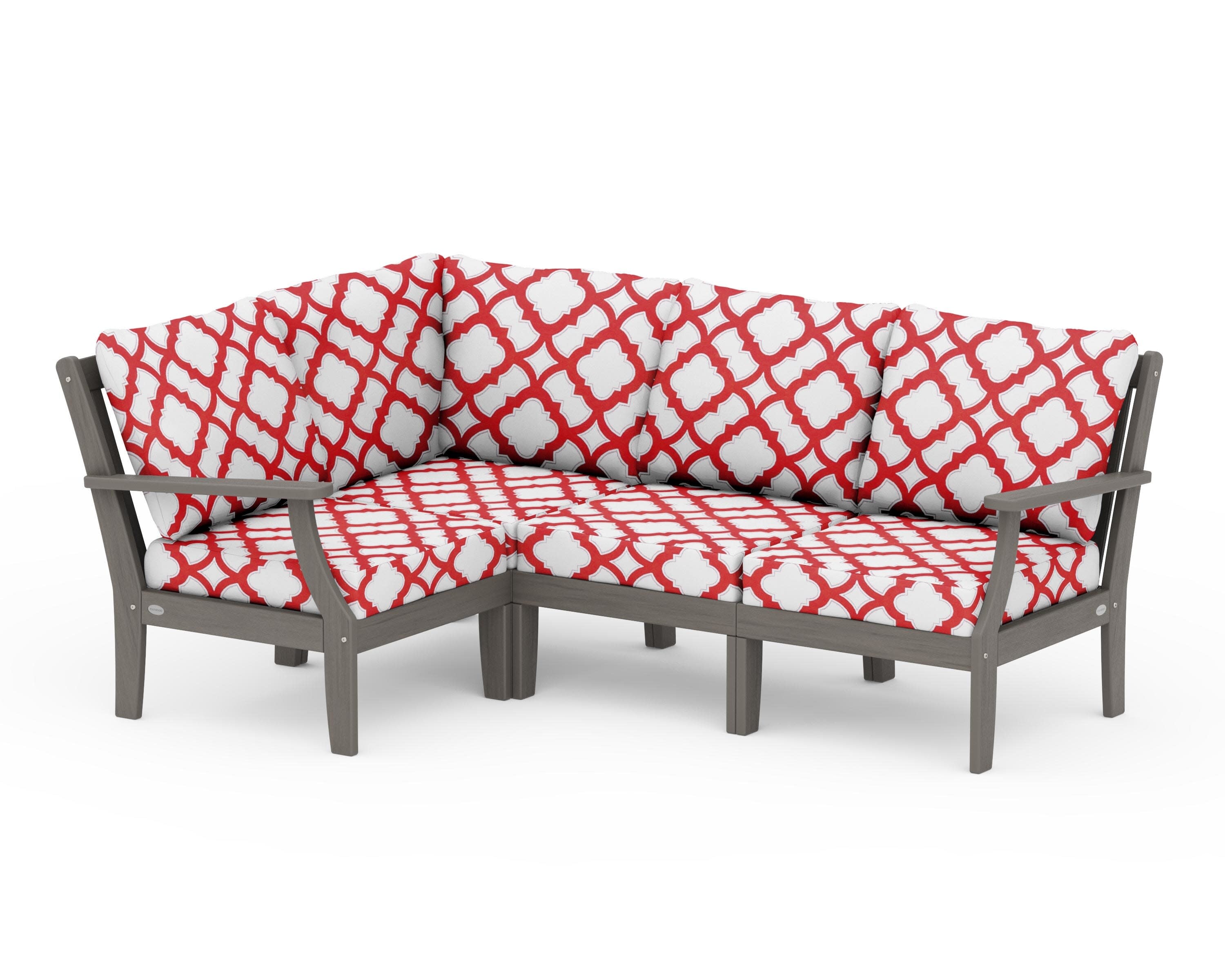 Braxton Modular 4-Piece Deep Seating Set in Driftwood / Trellis Crimson