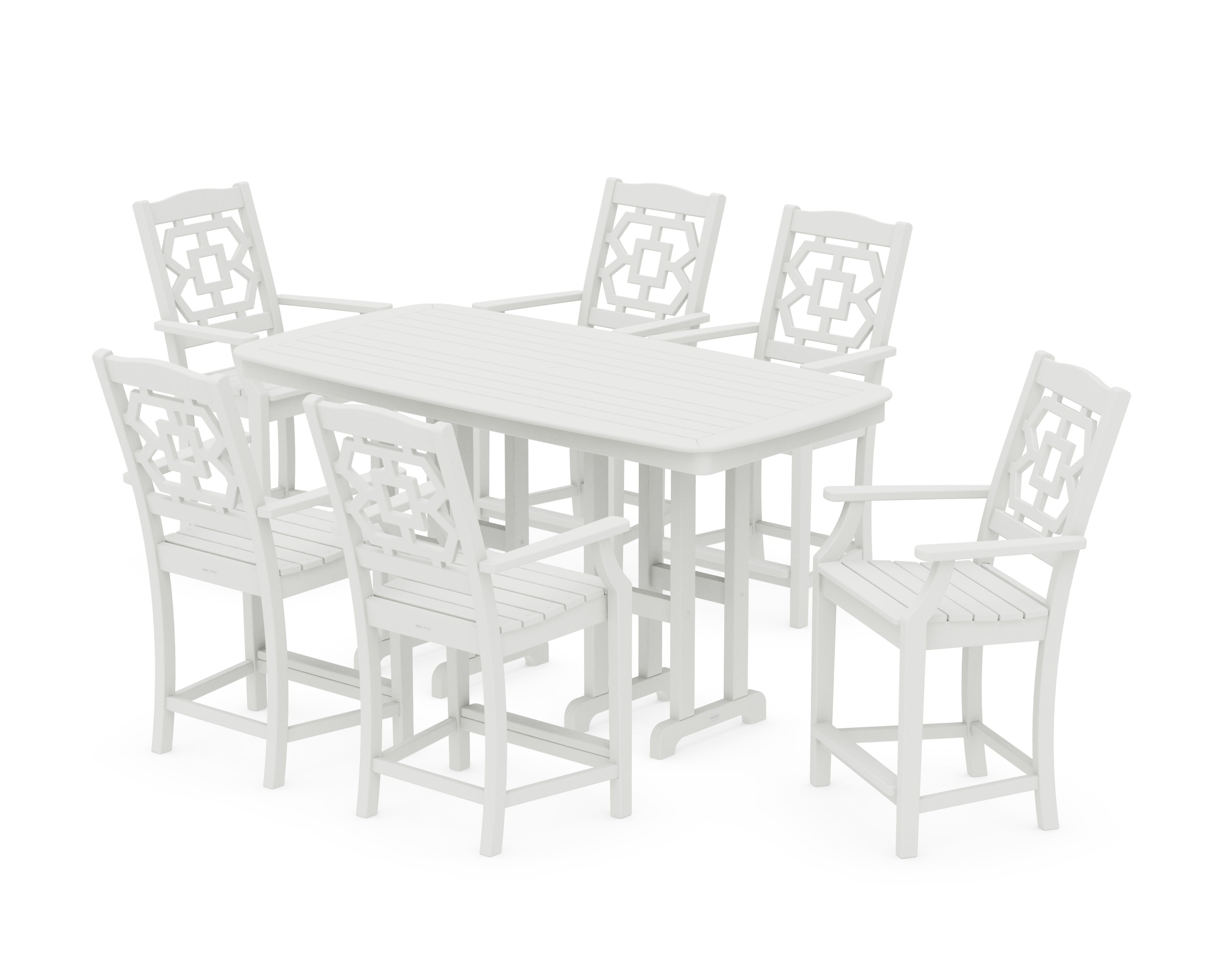 Chinoiserie Arm Chair 7-Piece Counter Set in Vintage White