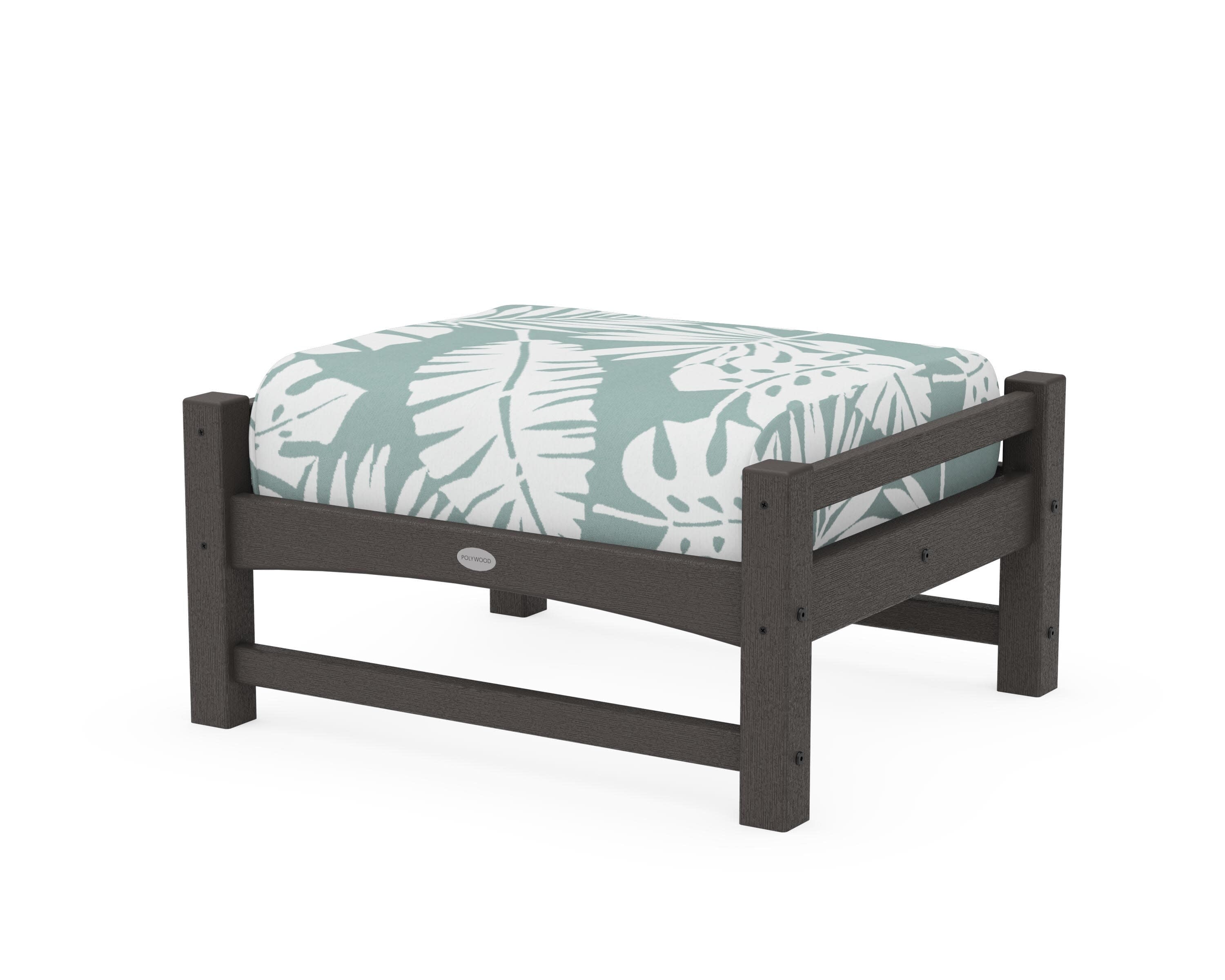 Club Ottoman in Vintage Coffee / Leaf Glacier Spa