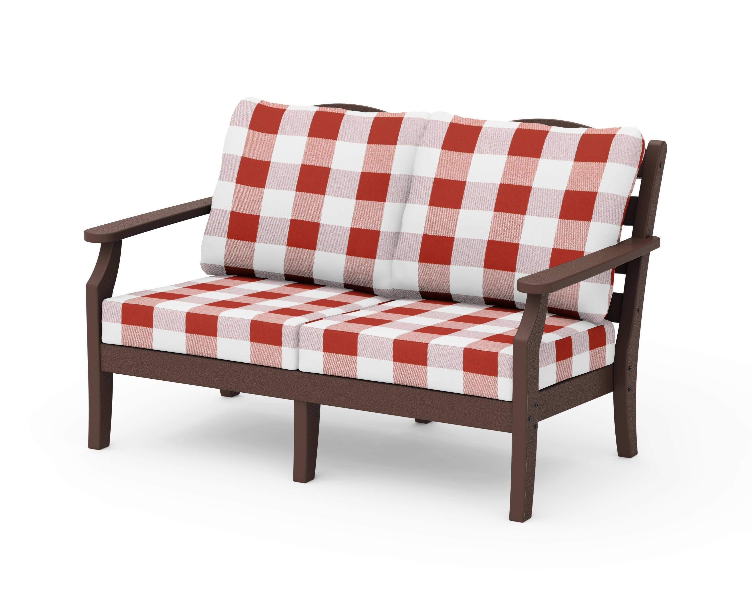 Savannah Deep Seating Loveseat in Mahogany / Buffalo Plaid Crimson