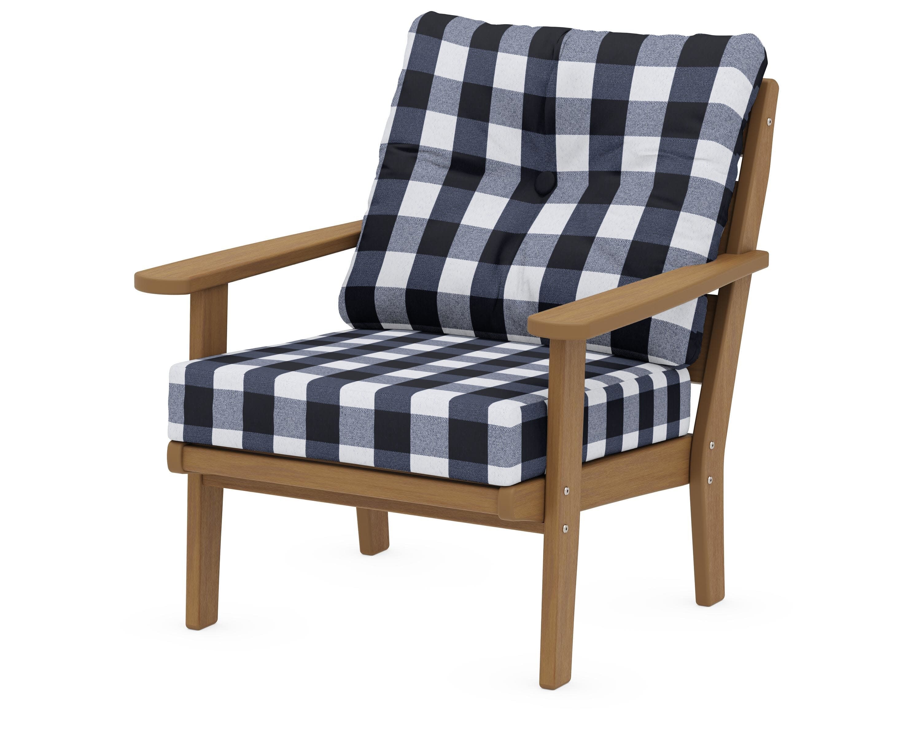 Lakeside Deep Seating Chair in Natural / Buffalo Plaid Marine Indigo