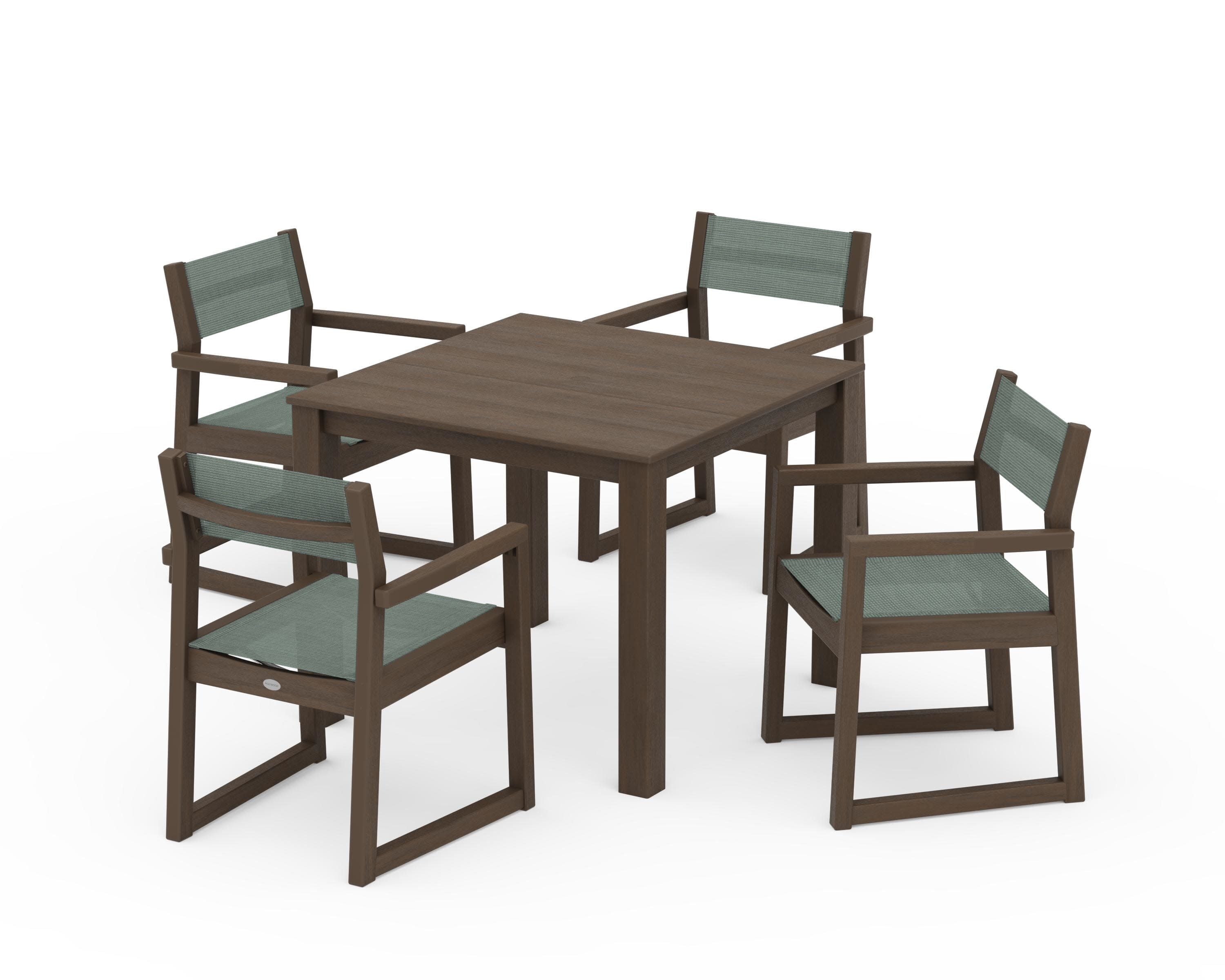 EDGE Sling Arm Chair 5-Piece Parsons Dining Set in Kona / Dupioni Sea Mist Sling
