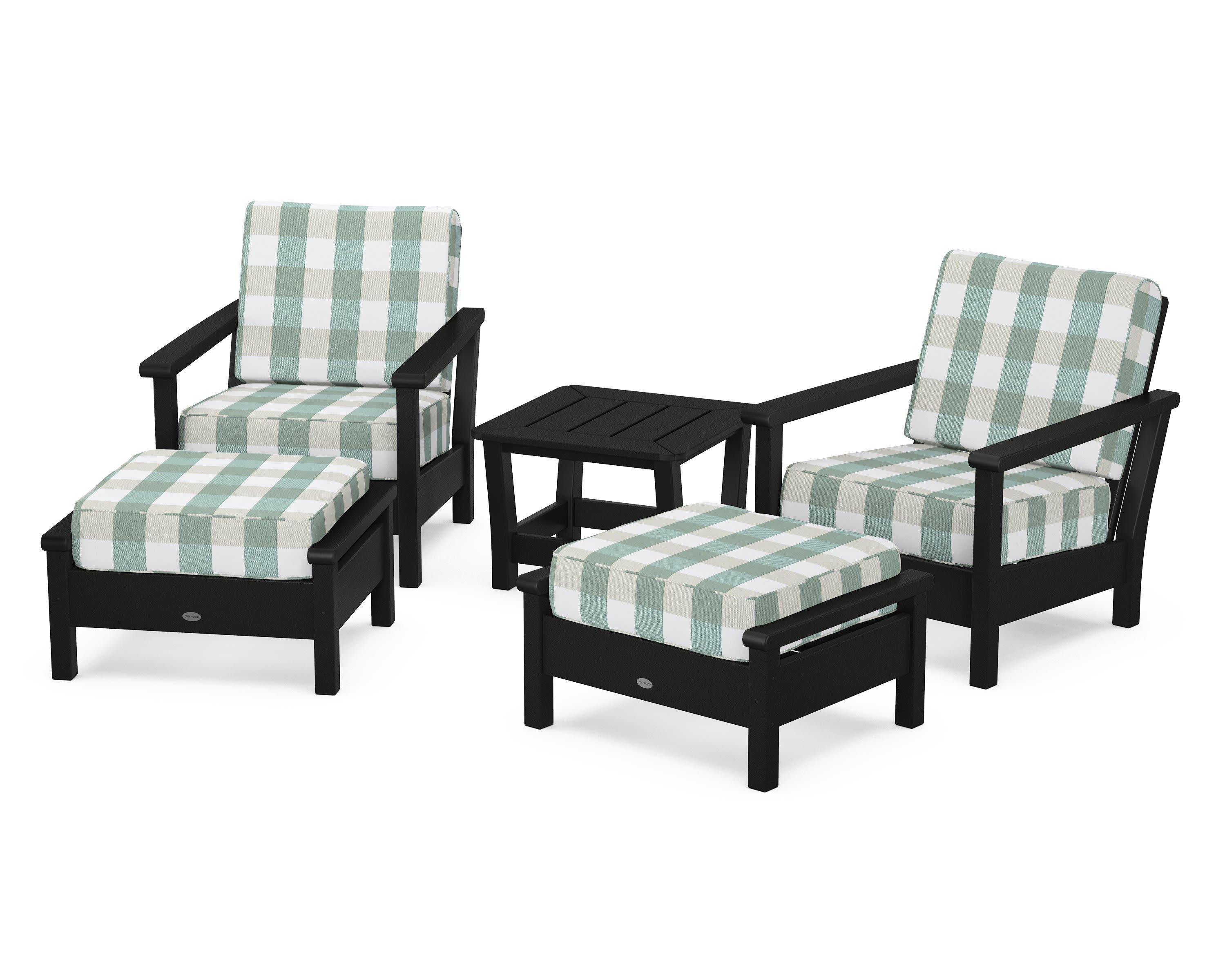 Harbour 5-Piece Deep Seating Chair Set in Black / Buffalo Plaid Glacier Spa