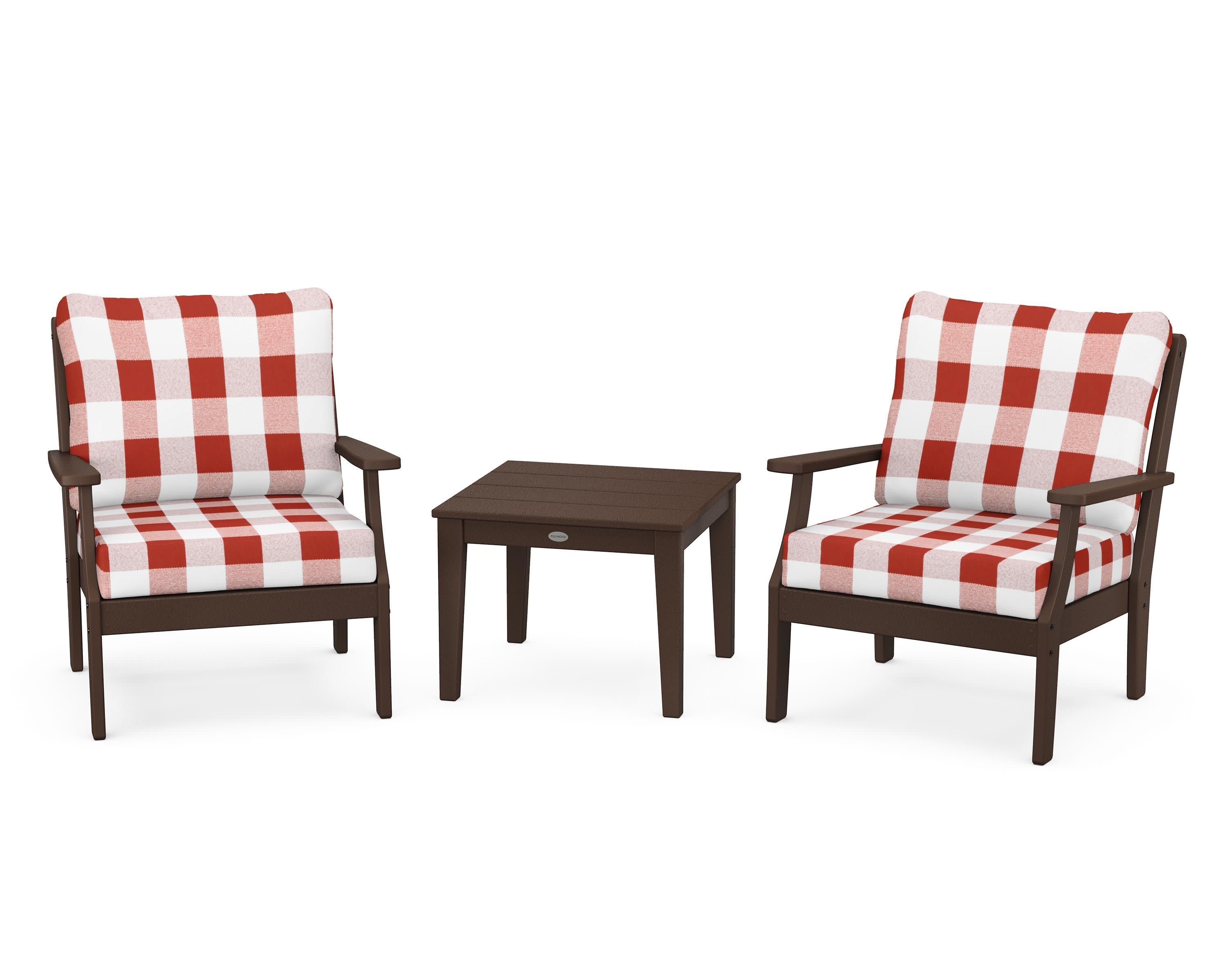 Braxton 3-Piece Deep Seating Set in Mahogany / Buffalo Plaid Crimson