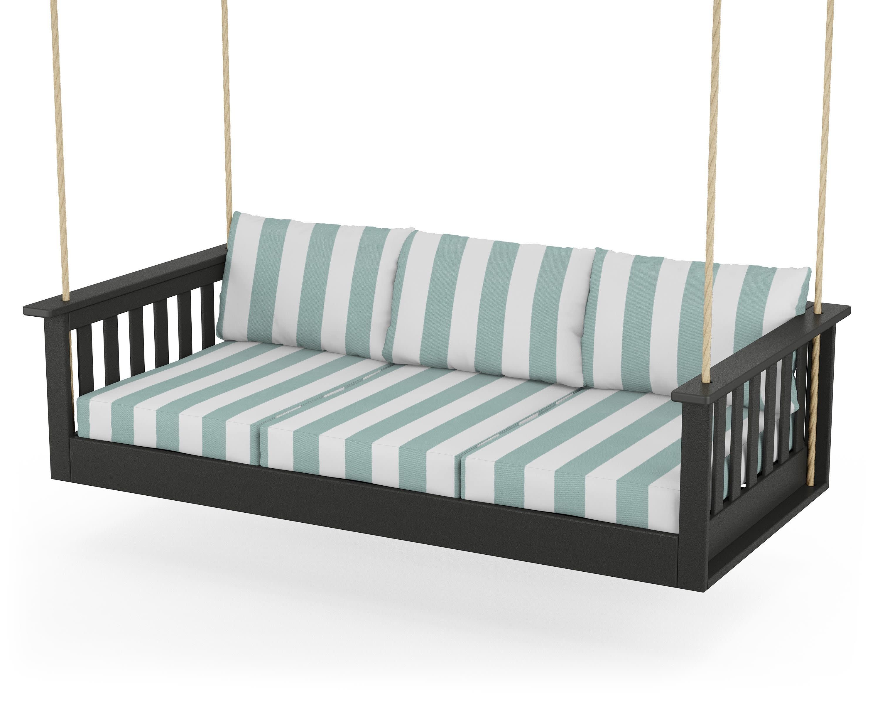 Vineyard Daybed Swing in Black / Cabana Stripe Glacier Spa