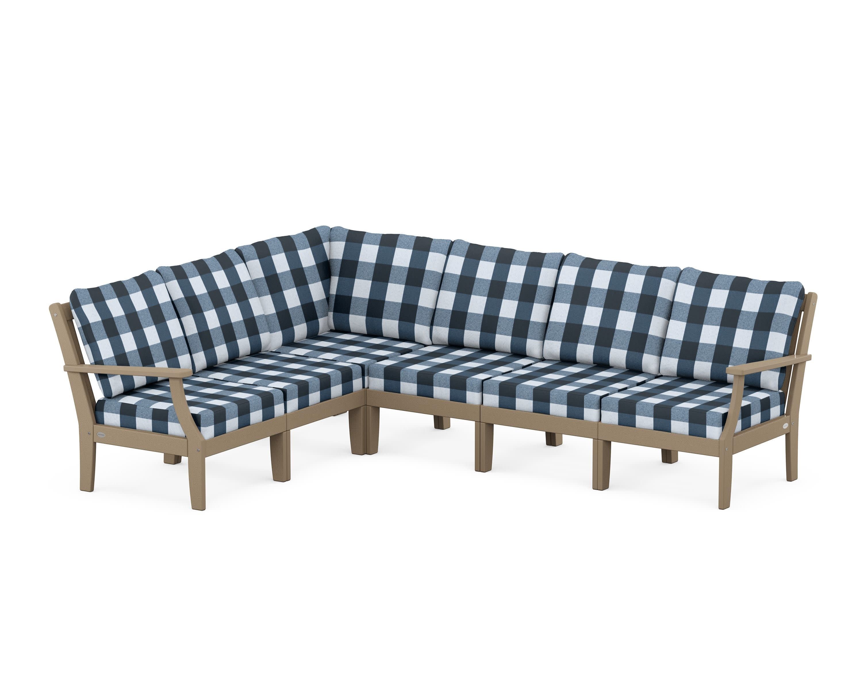 Braxton Modular 6-Piece Deep Seating Set in Vintage Sahara / Buffalo Plaid Marine Indigo